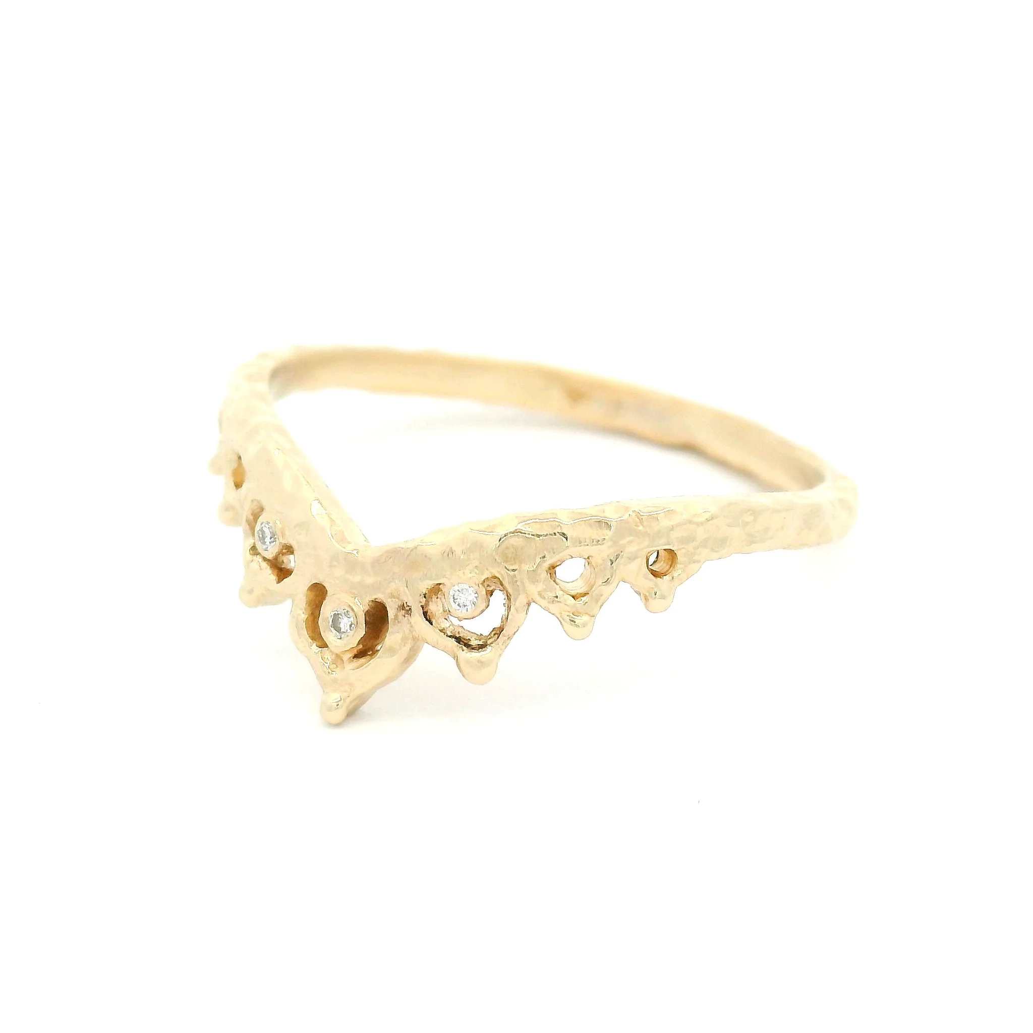 14k Yellow Organic Tiara Ring with Accent Diamonds - Image 2