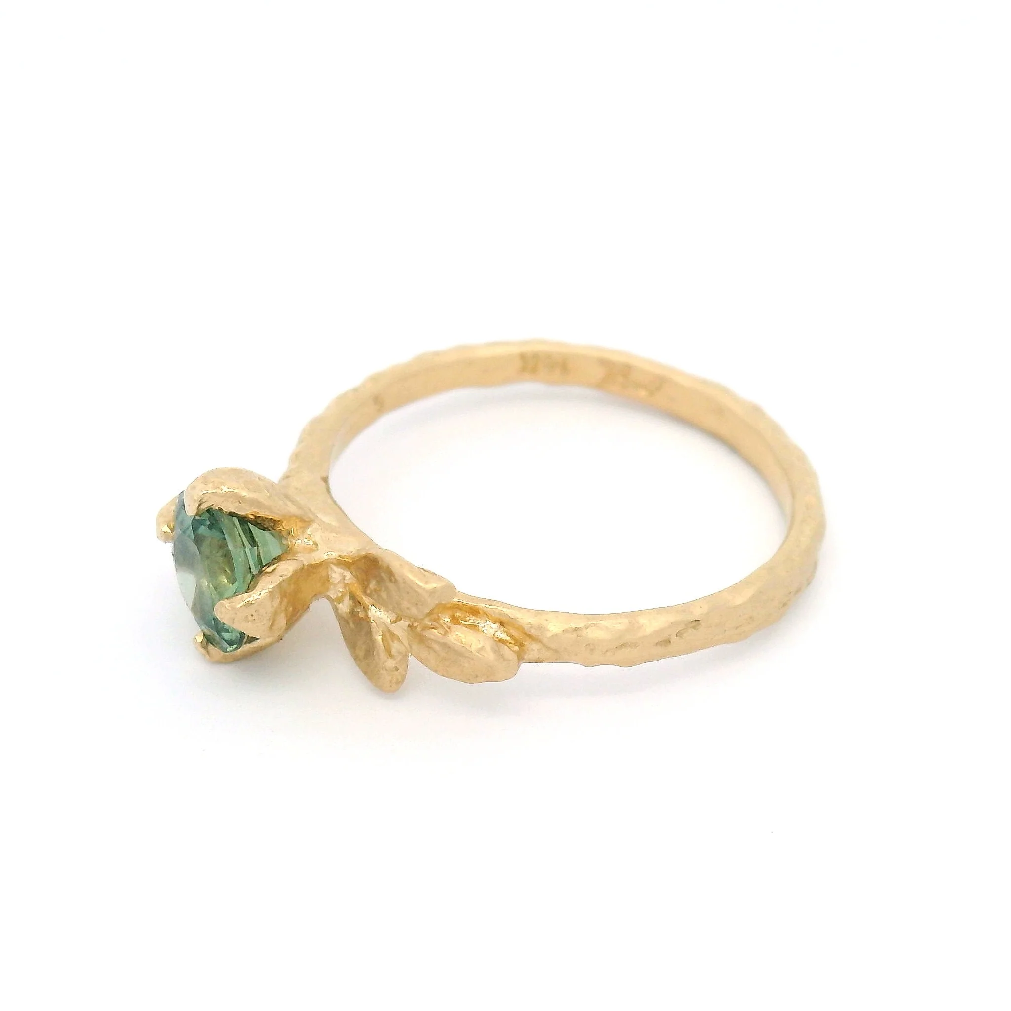 14k Yellow Organic Solitaire with Claw-Set 0.84ct Teal Sapphire - Image 3
