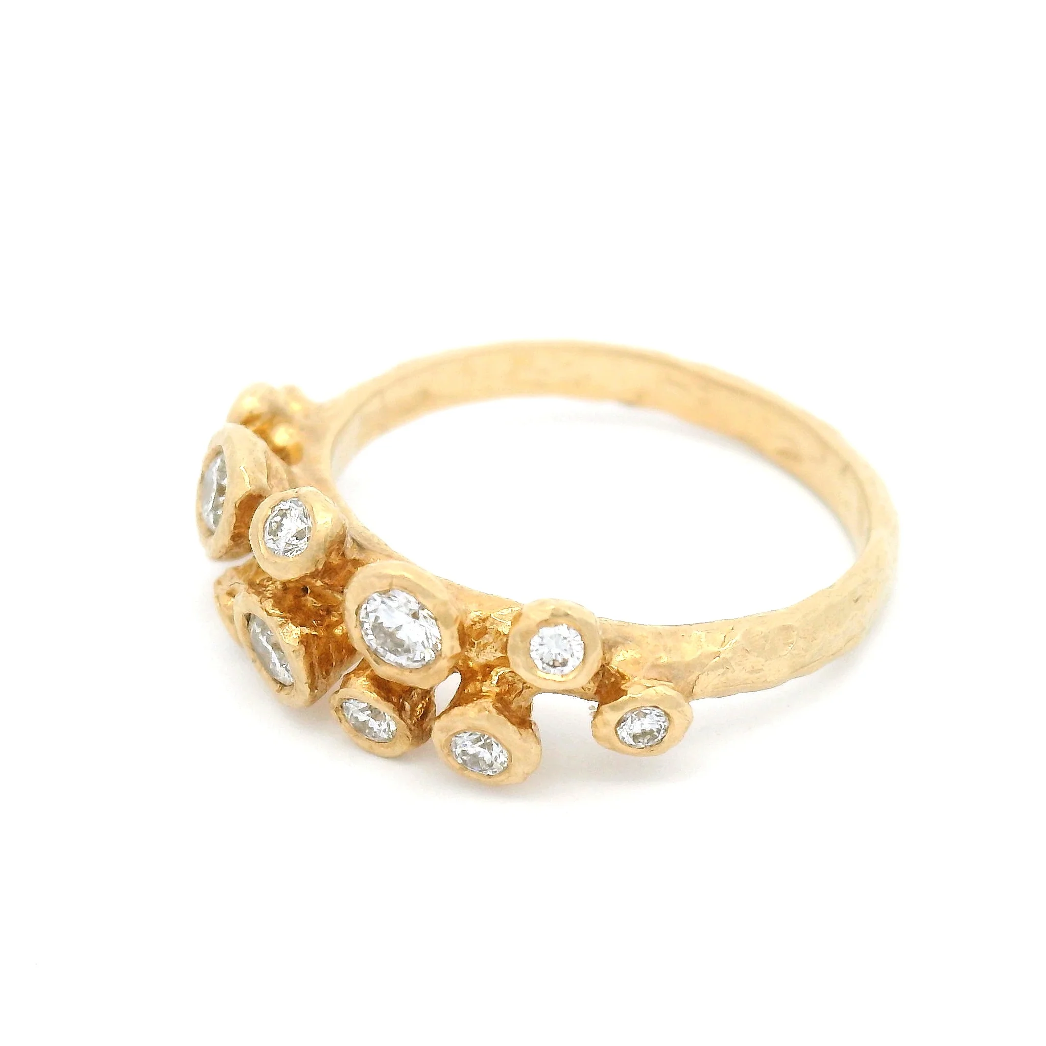 14k Yellow Organic Bezel-Set Ring with 12 Round Brilliant Cut Diamonds - Image 3