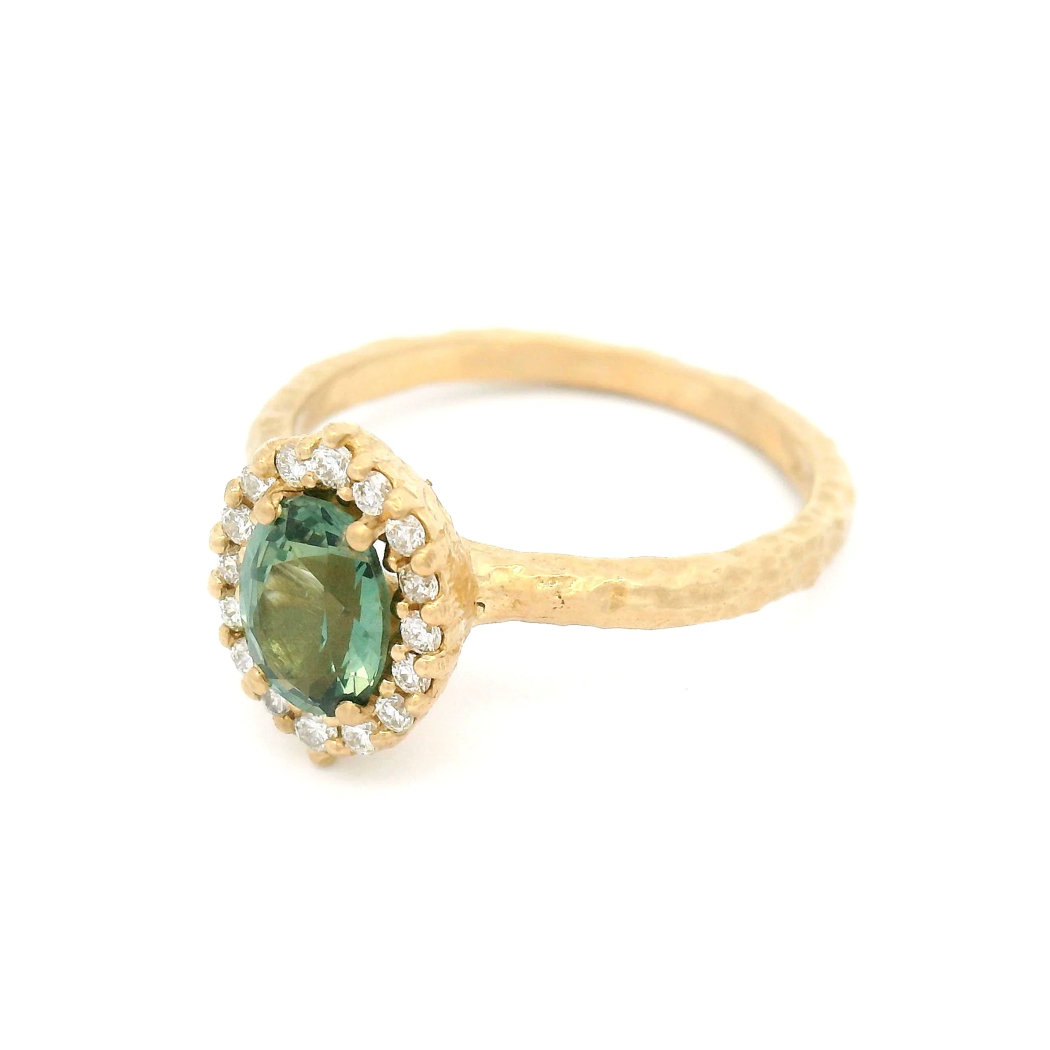 14k Yellow Engagement Ring with 0.94ct Teal Sapphire and Accent Diamond Halo - Image 3