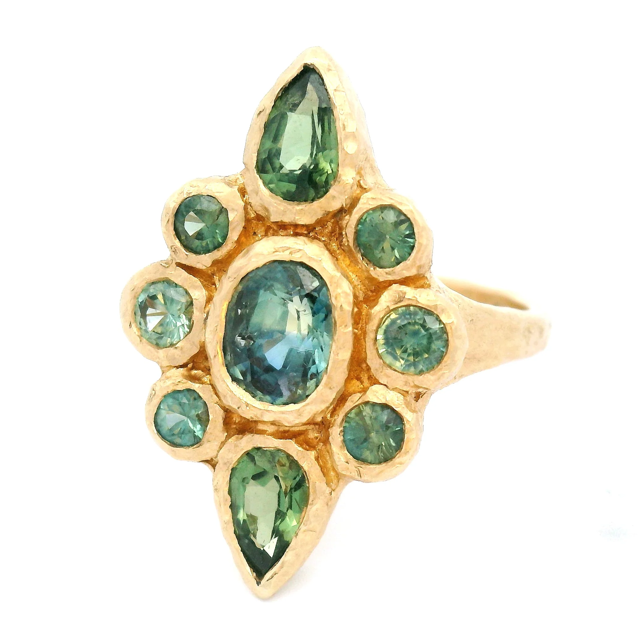 14k Yellow Organic Ring with 2.75cts Greenish Blue Sapphires - Image 2