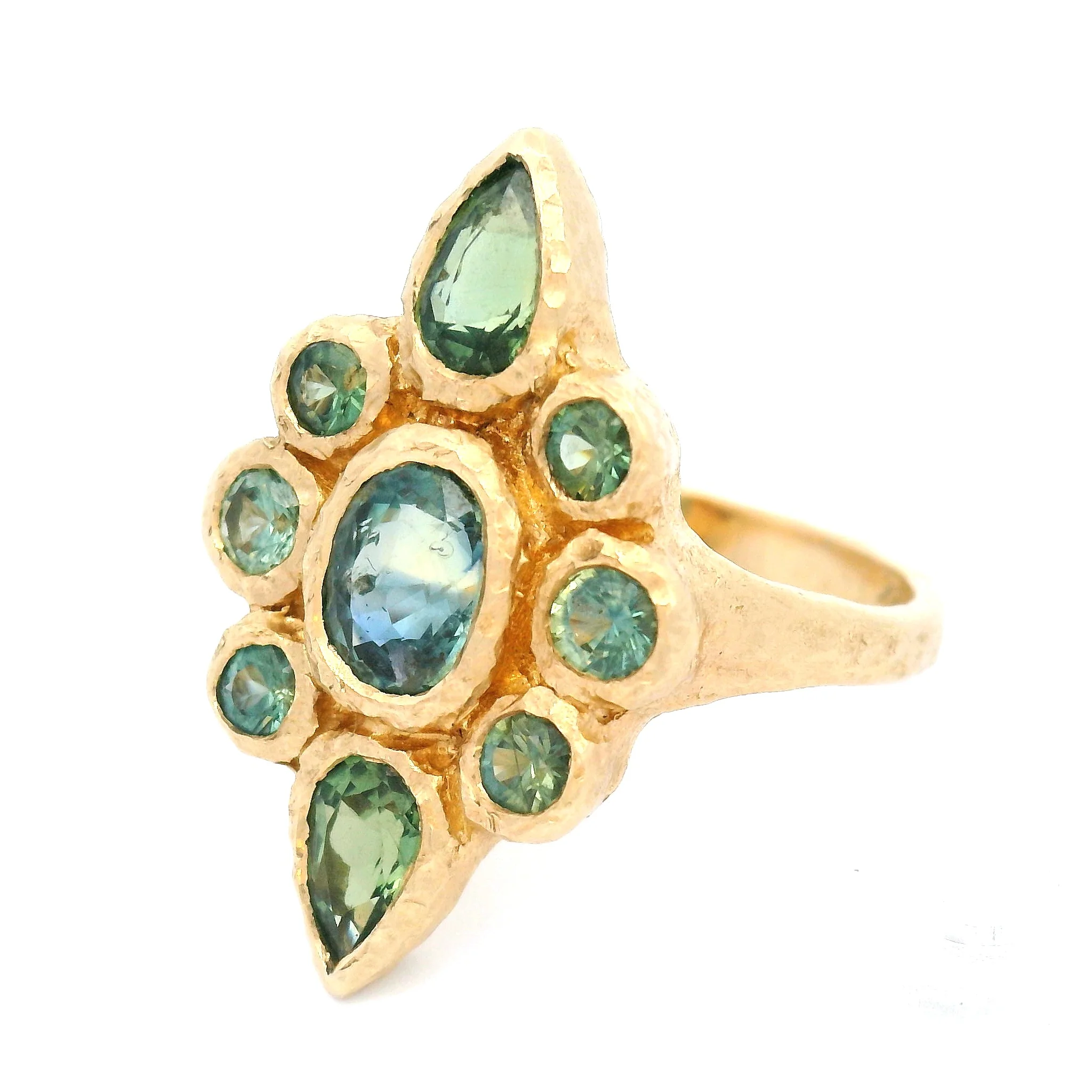 14k Yellow Organic Ring with 2.75cts Greenish Blue Sapphires - Image 3