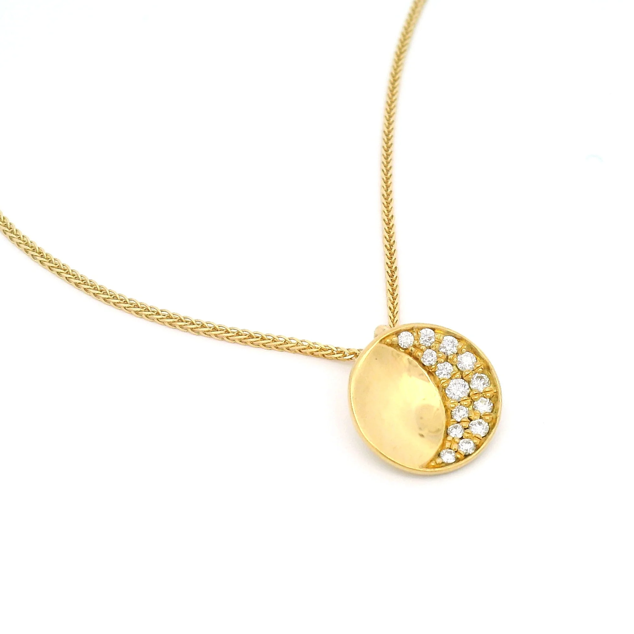 18k Yellow Pave Diamond Crescent Moon Pendant and Chain - Image 2