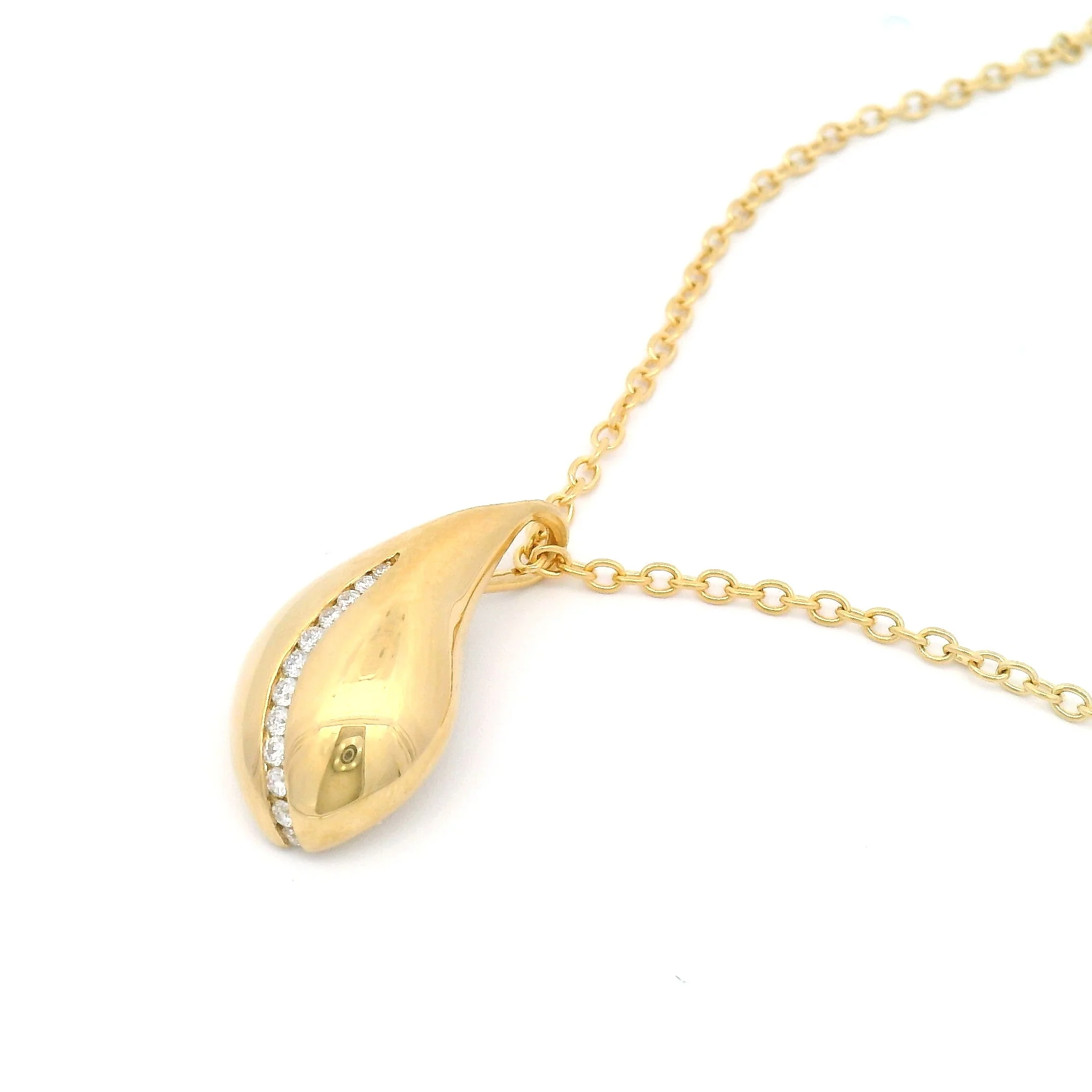 18k Yellow Drop Pendant with Channel-Set Diamonds - Image 3