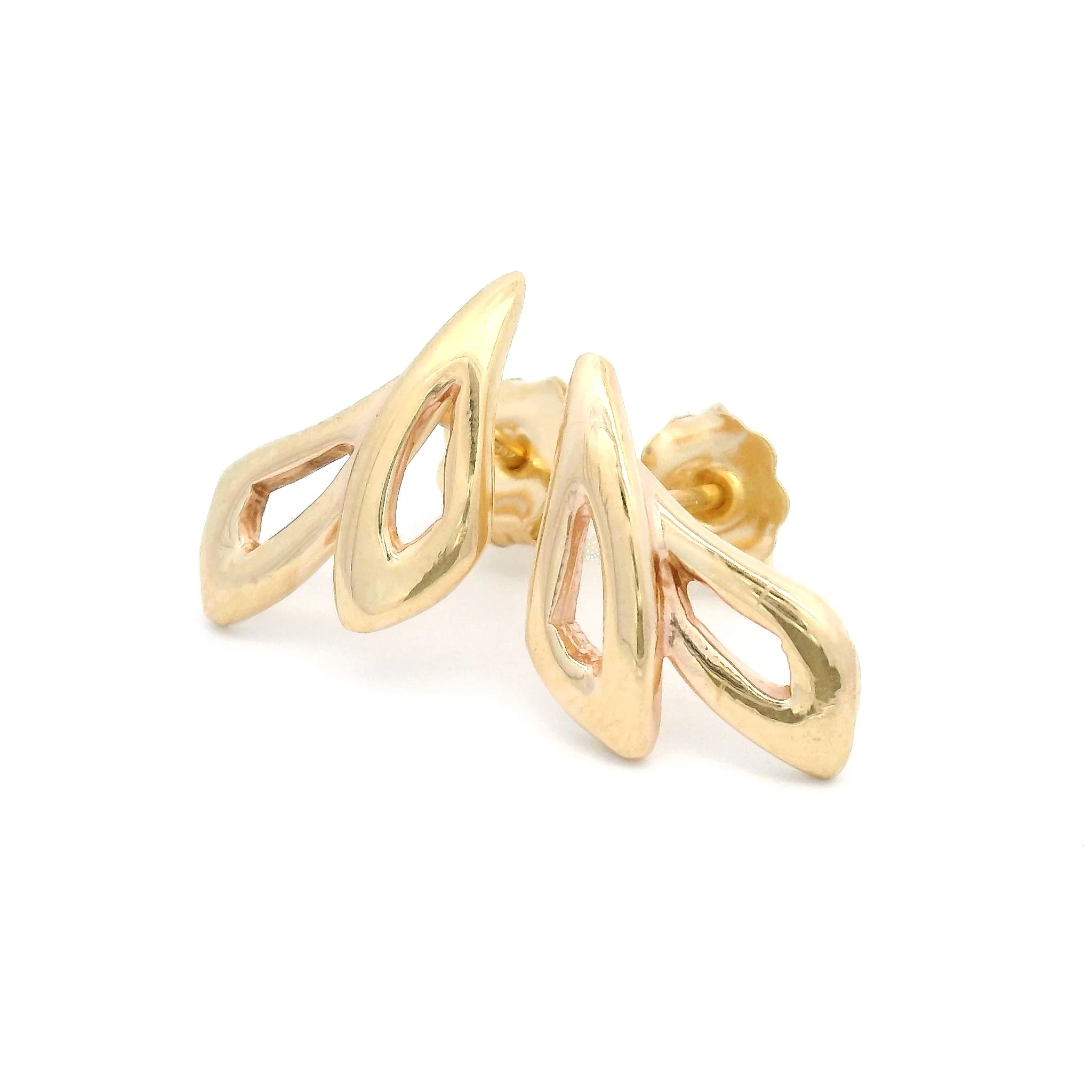 14k Yellow Double Leaf Stud Earrings - Image 2