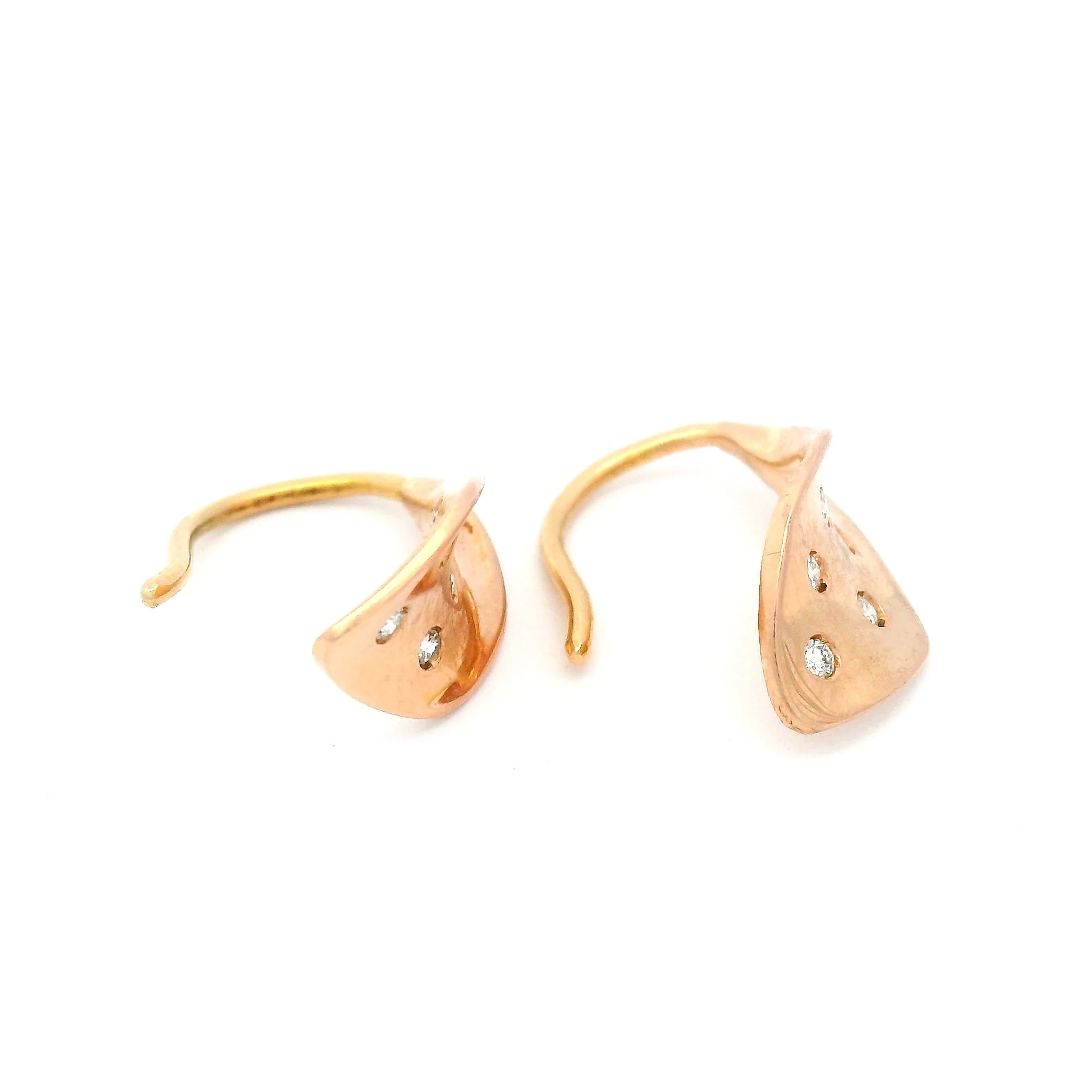 14K Rose Gold and Diamond Flourish Drop Earrings - Image 4
