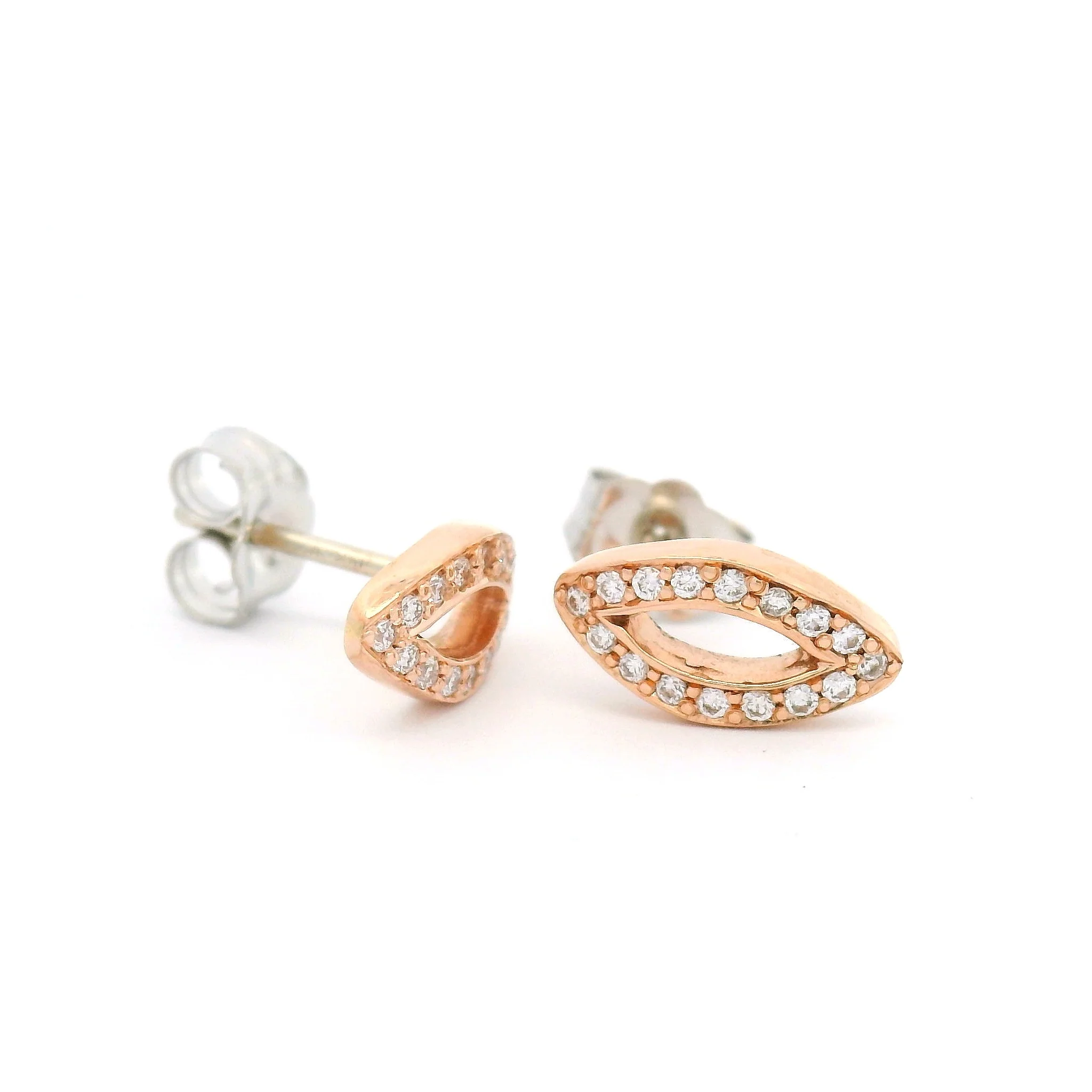 14k Rose Gold Stud Earrings with Bead-Set Diamonds - Image 3
