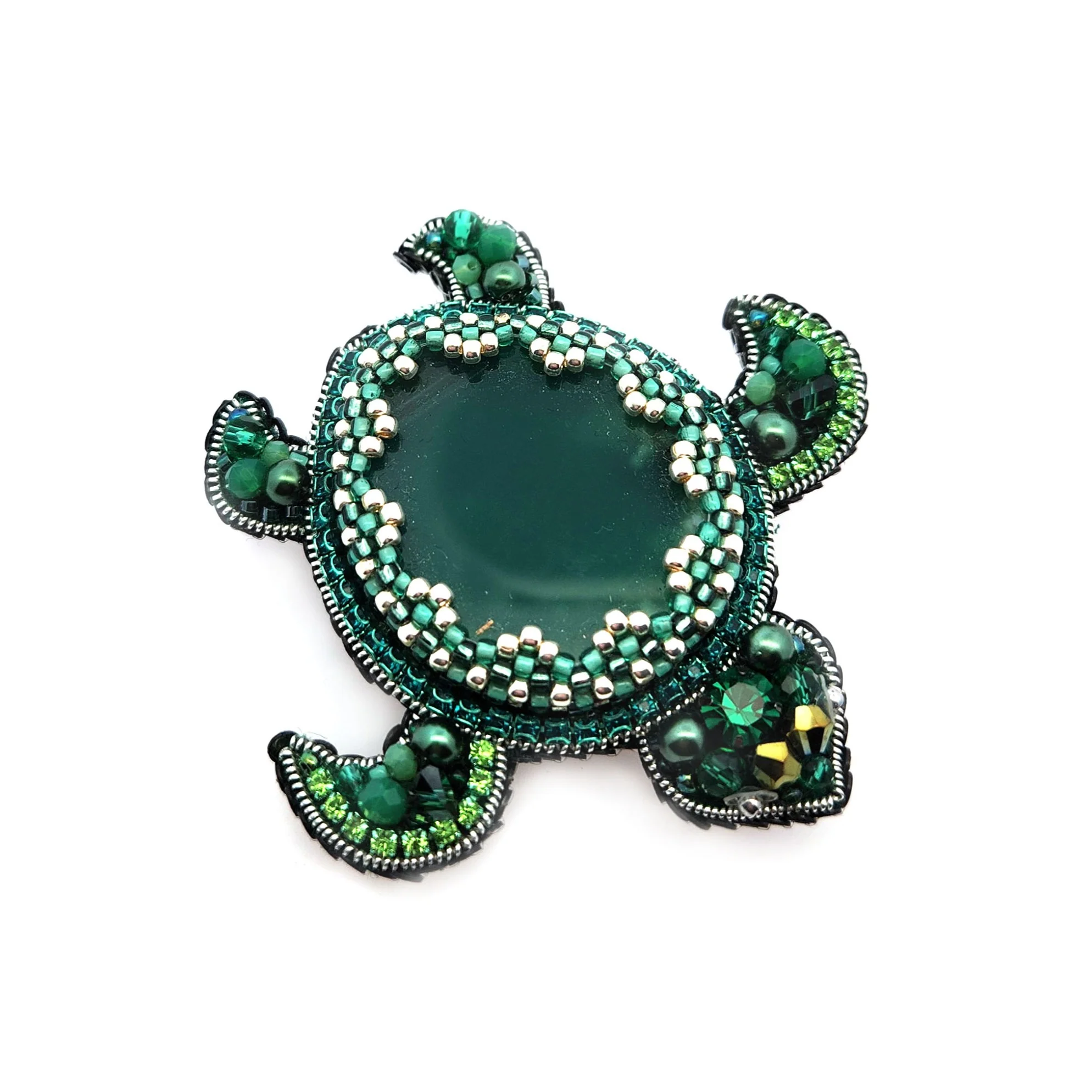 Green Beaded Turtle Brooch - Image 2
