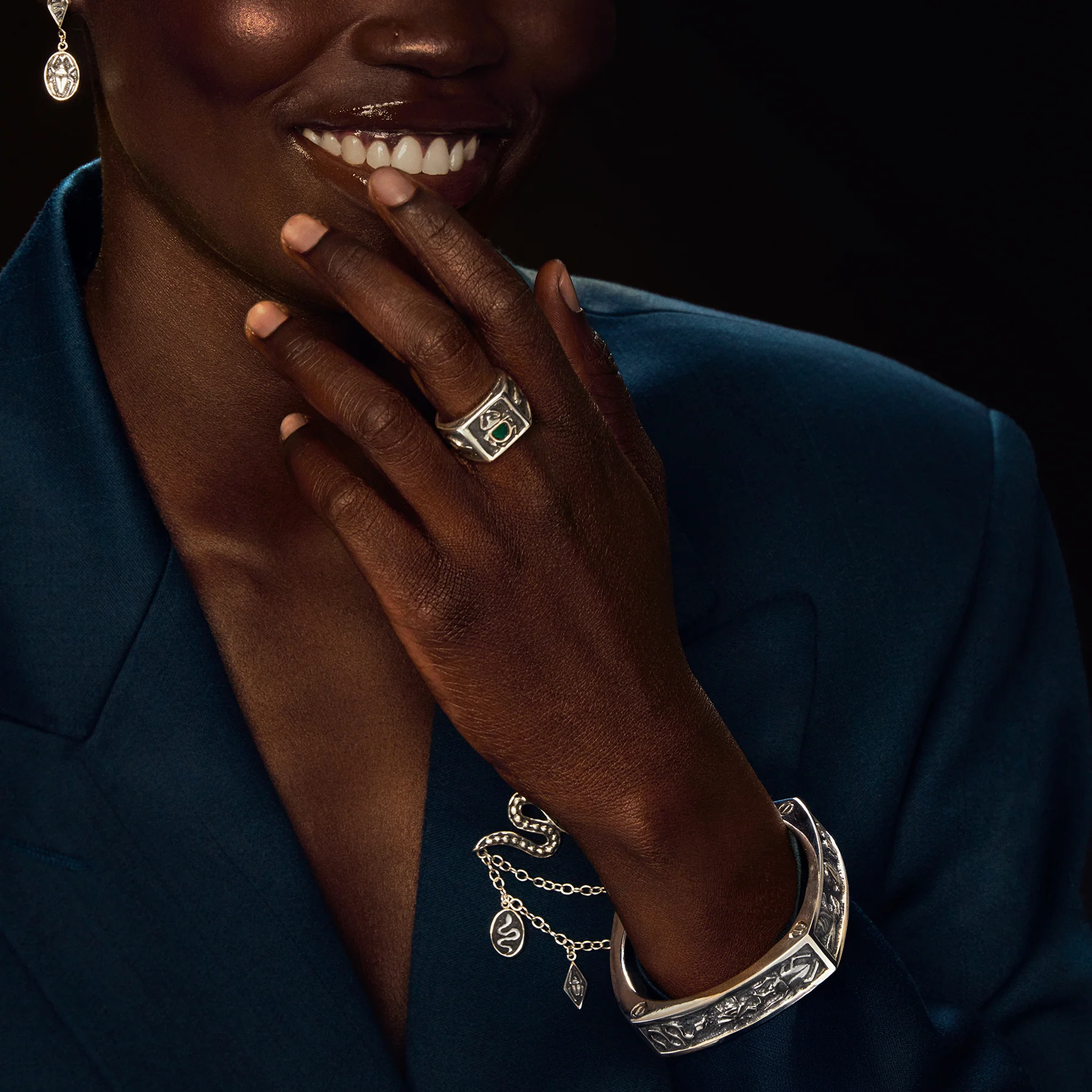 Beetle Elytra Shell & Snake Signet Ring - Image 3