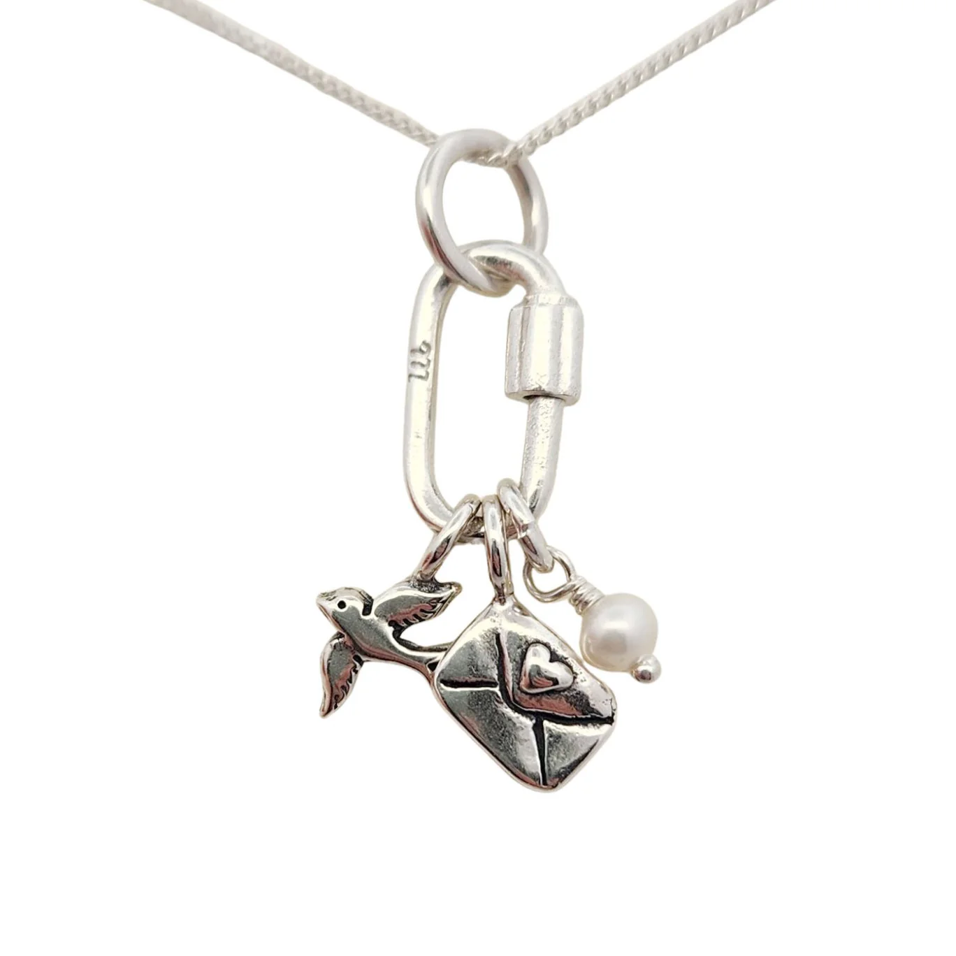 Bird, Letter & Pearl Charm Necklace - Image 2