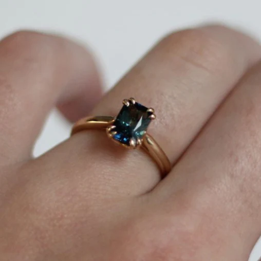 Bishop - Solitaire Teal Sapphire Engagement Ring - Image 3