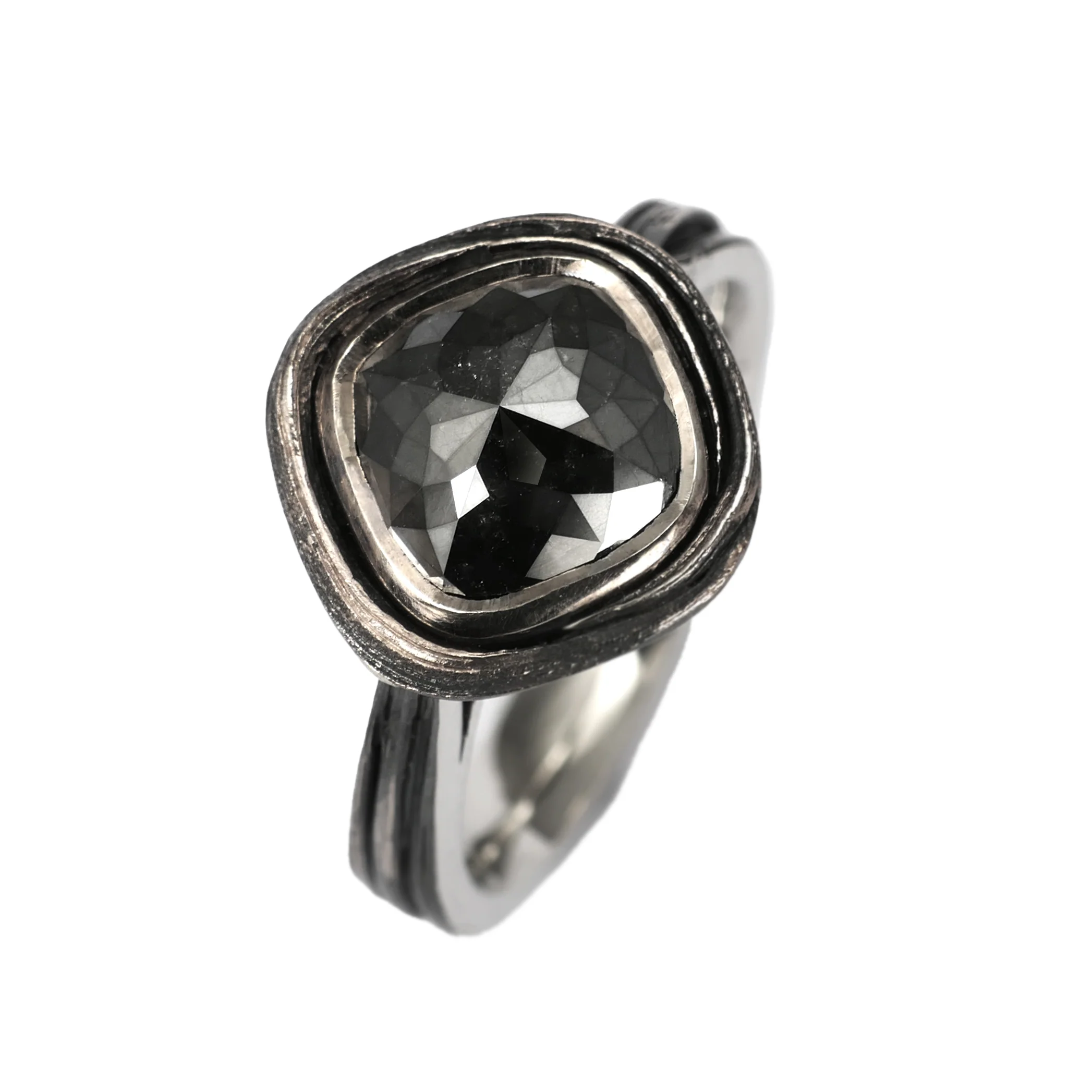 Mitsuro Solitaire - 10k White Gold with Black Cushion Rose-Cut Diamond - Image 3