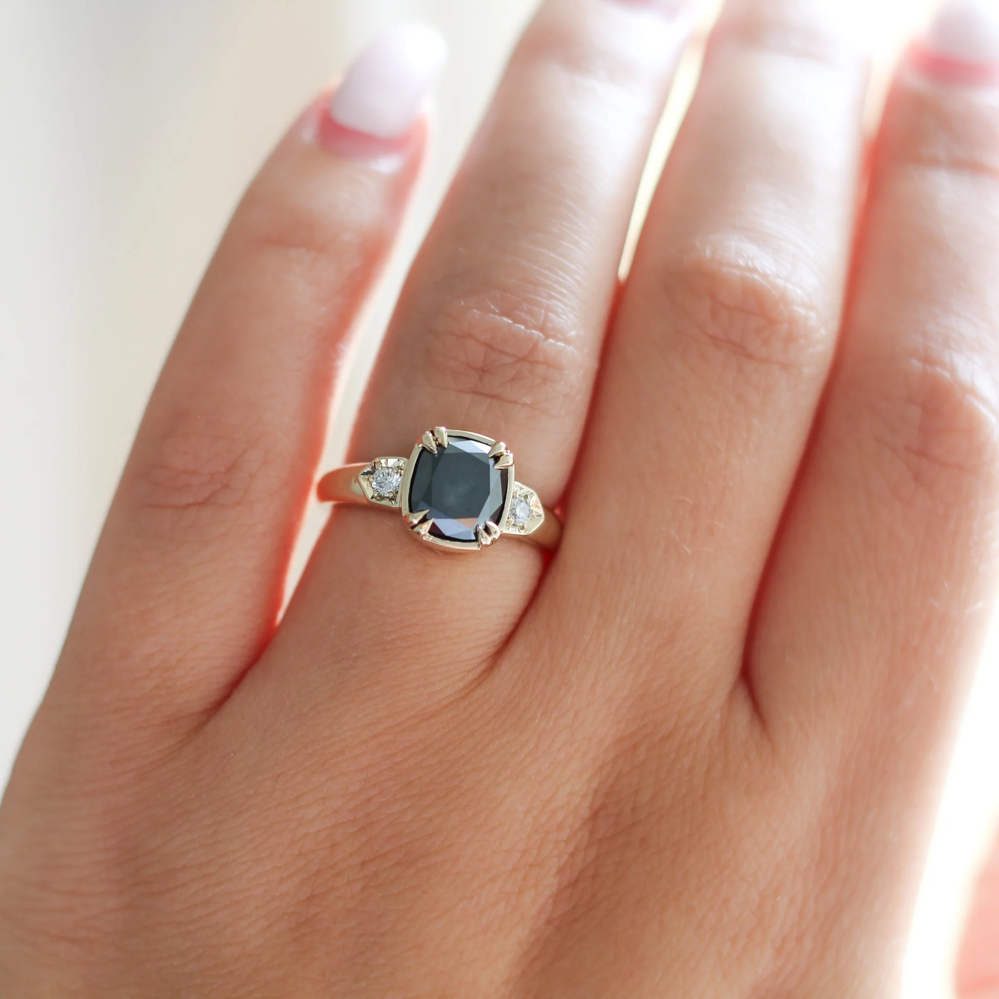 Nebula - Black Diamond Cushion Ring - Image 3
