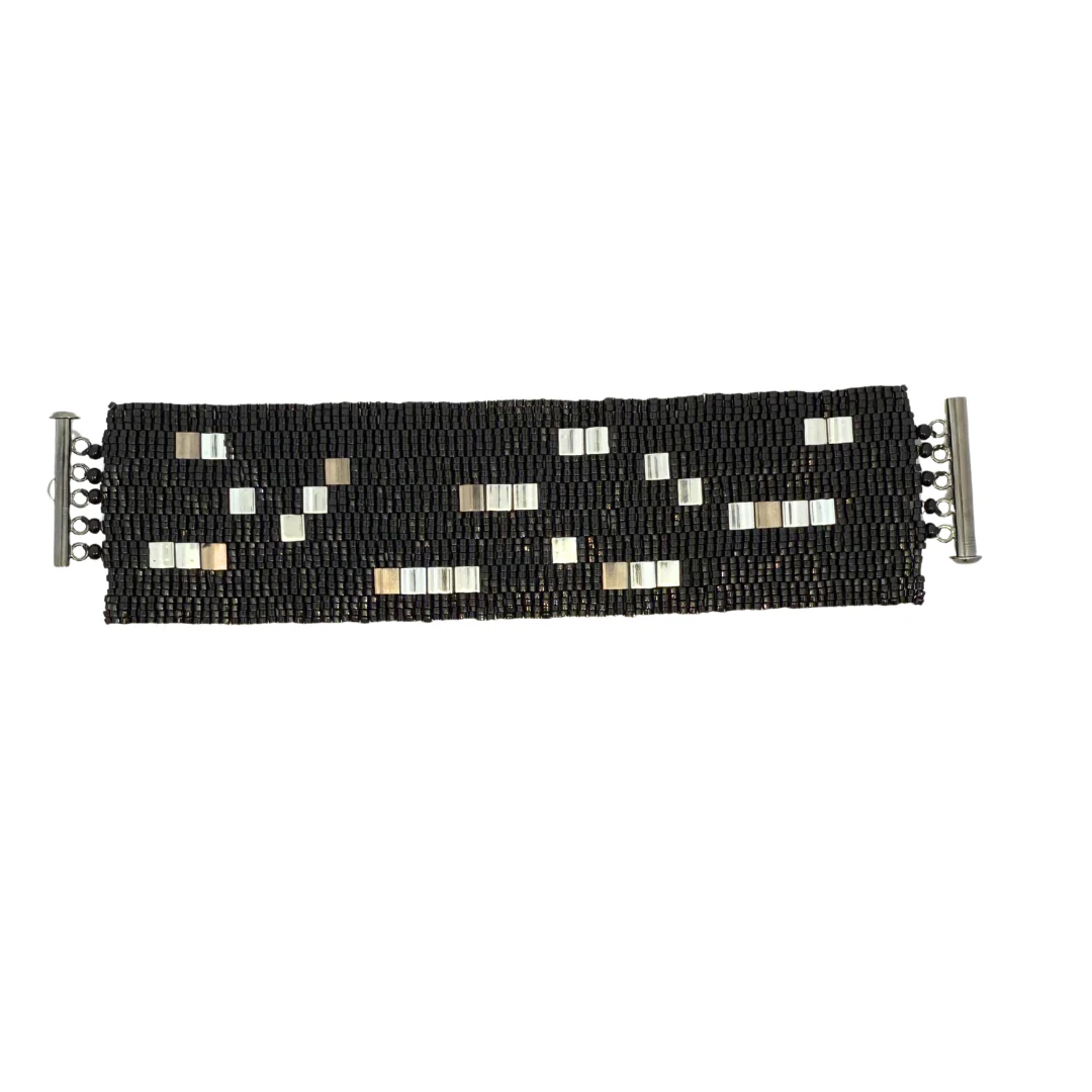 Black Graphic Squares Beaded Bracelet - Image 2