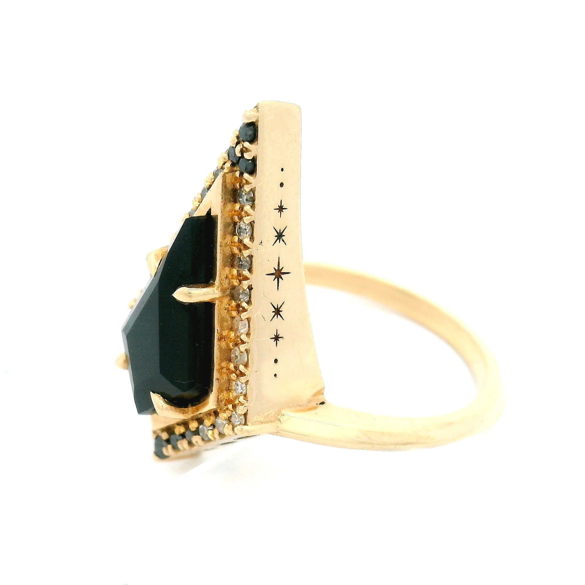 10k Yellow Engagement Ring with 0.90ct Black Spinel and Accent Diamonds - Image 3