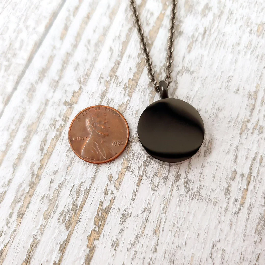 Black Stainless Steel Circle Cremation Urn Necklace - Image 2