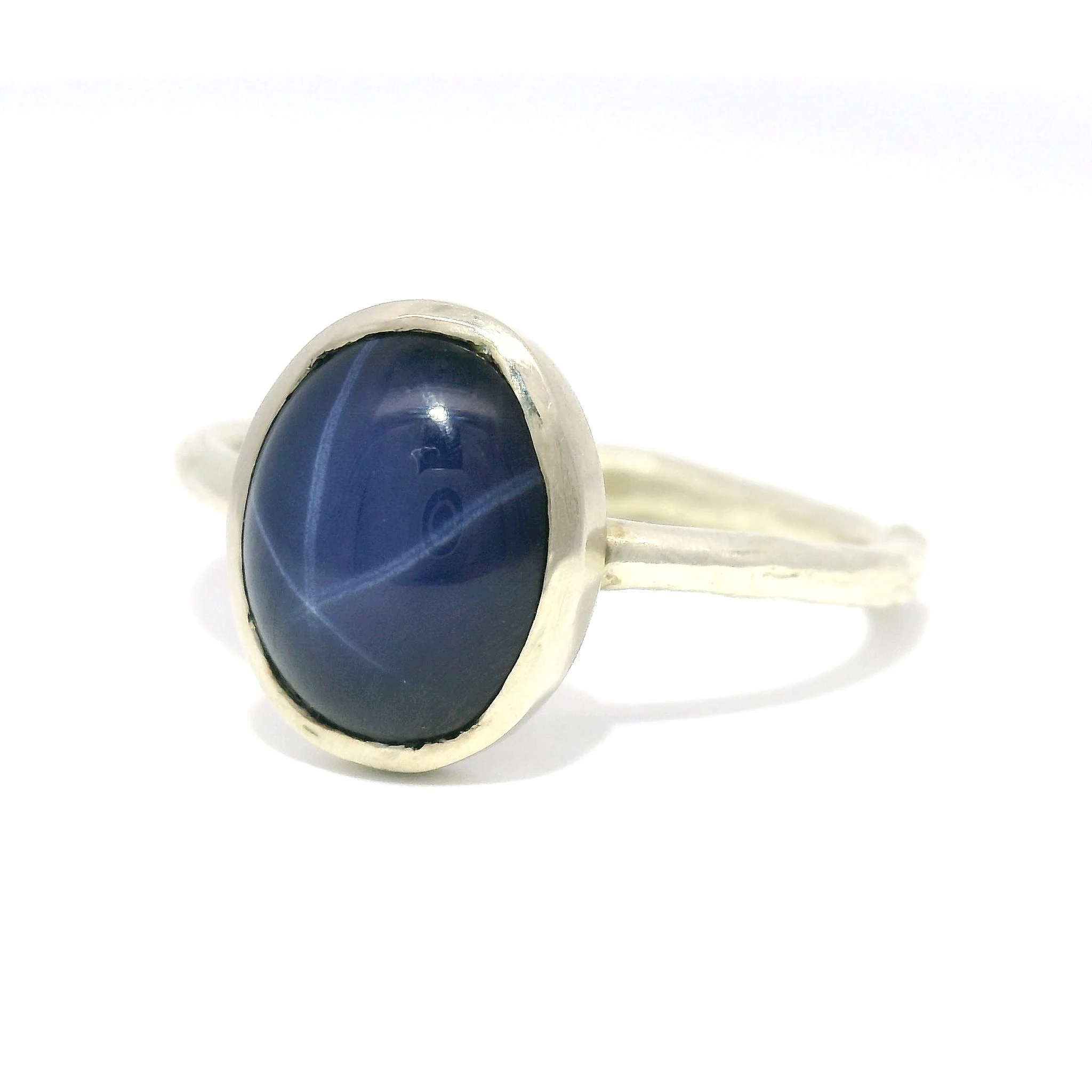 10k White Engagement Ring with 10mm x 8mm Lab-Grown Blue Star Sapphire - Image 2