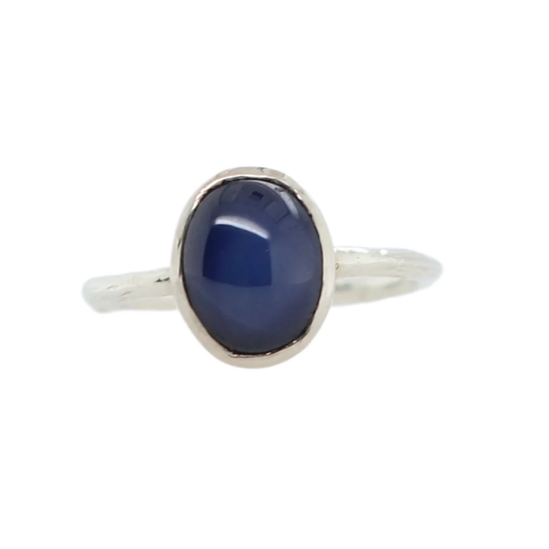 10k White Engagement Ring with 10mm x 8mm Lab-Grown Blue Star Sapphire - Image 3