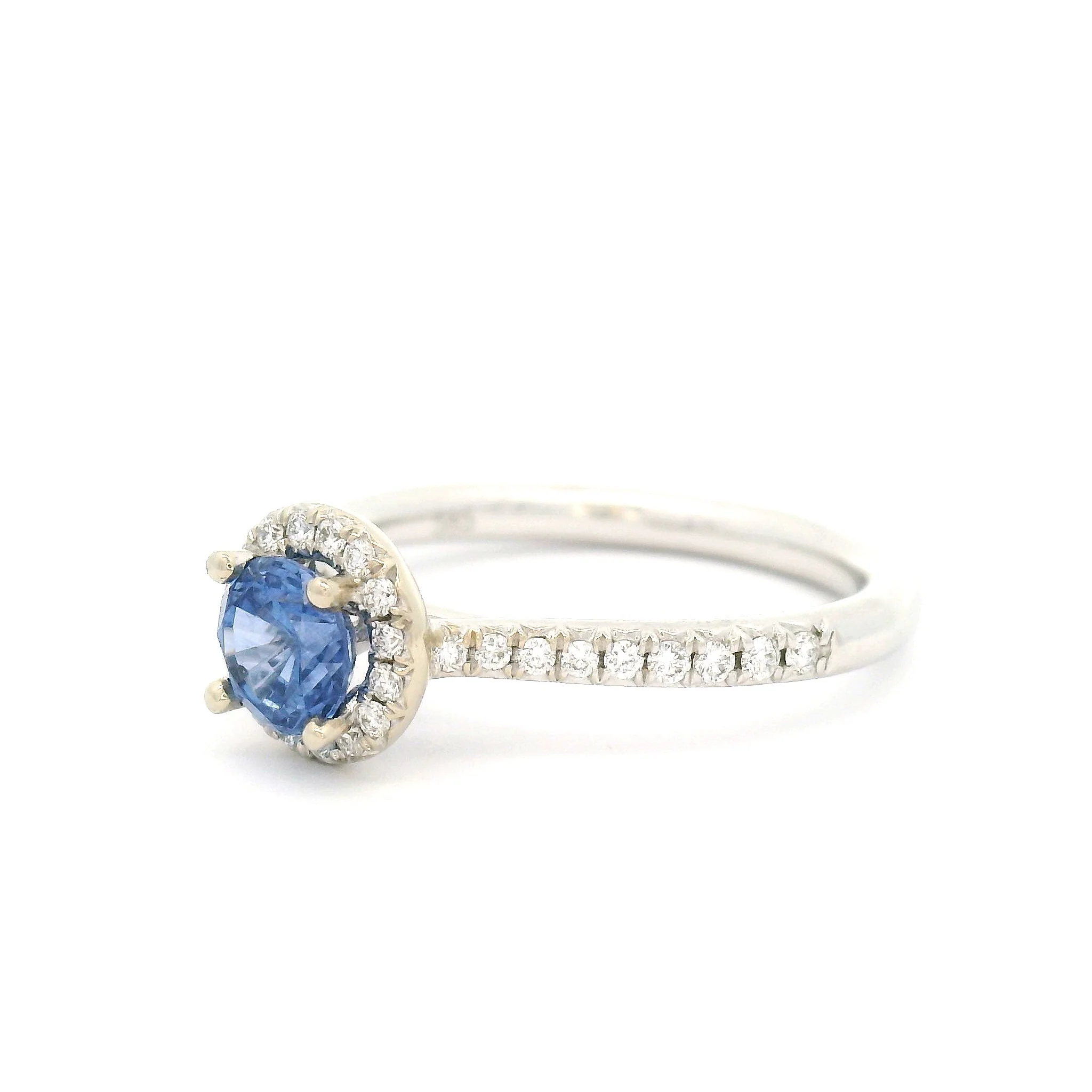 14k White Blue Sapphire & Diamond Halo Engagement Ring - Image 2