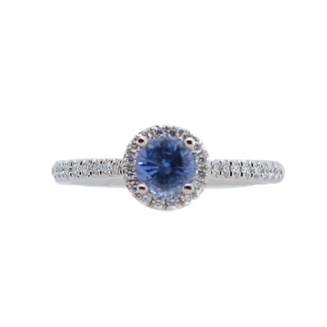 14k White Blue Sapphire & Diamond Halo Engagement Ring - Image 4