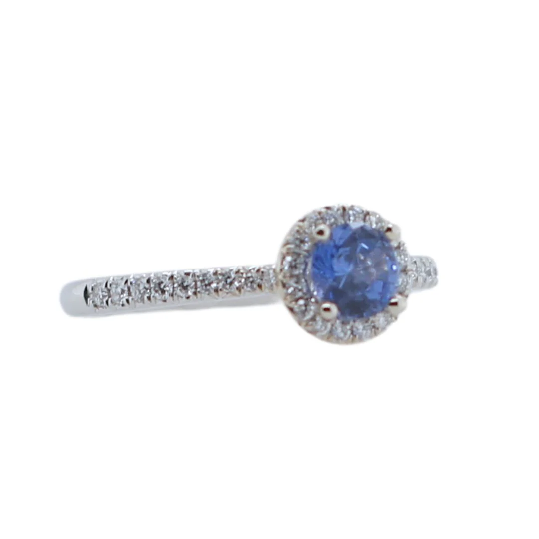 14k White Blue Sapphire & Diamond Halo Engagement Ring - Image 5