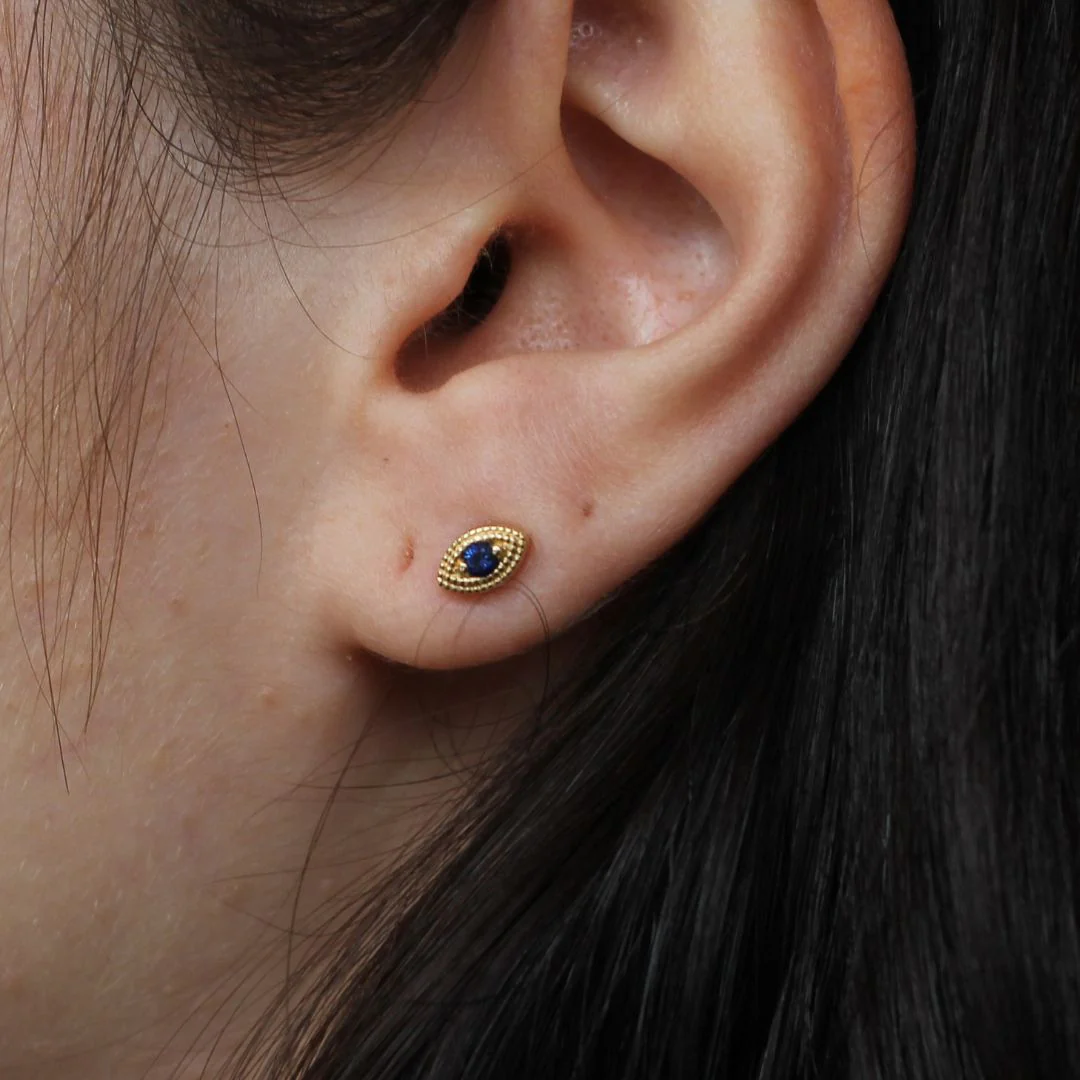Blue Sapphire Eye Motif Earrings - Image 3