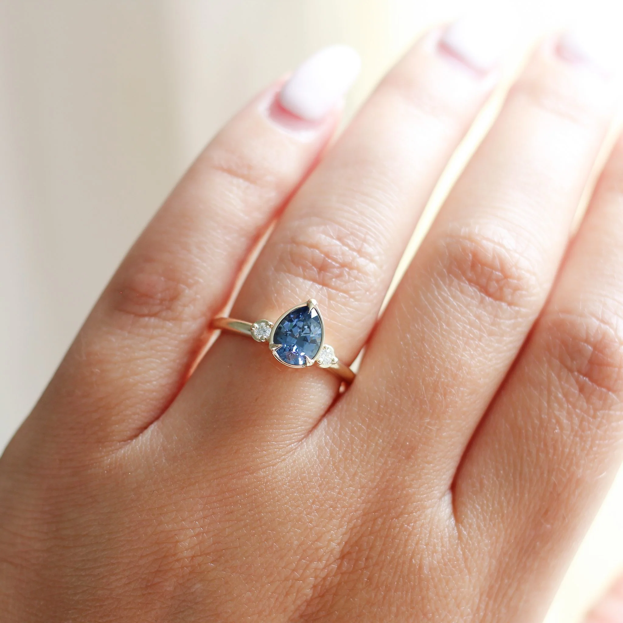 Lagoon - Blue Sapphire Pear Diamond Ring - Image 3