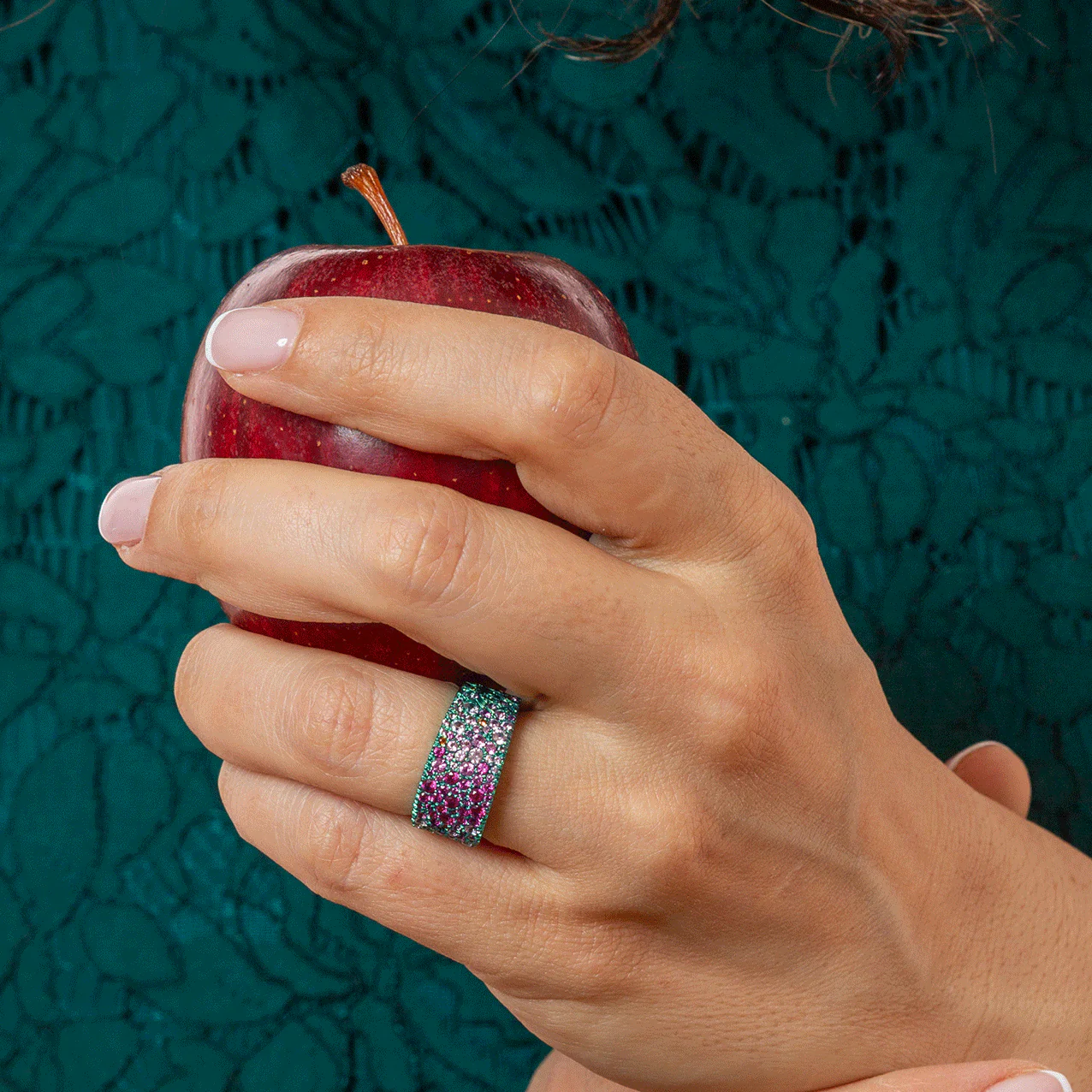 Borealis Bling - Pink Sapphire & Titanium Fine Engraved Band - Image 4