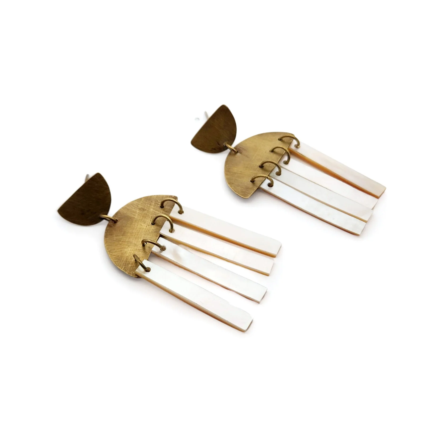 Brass Arch & Mother of Pearl Earrings - Image 2