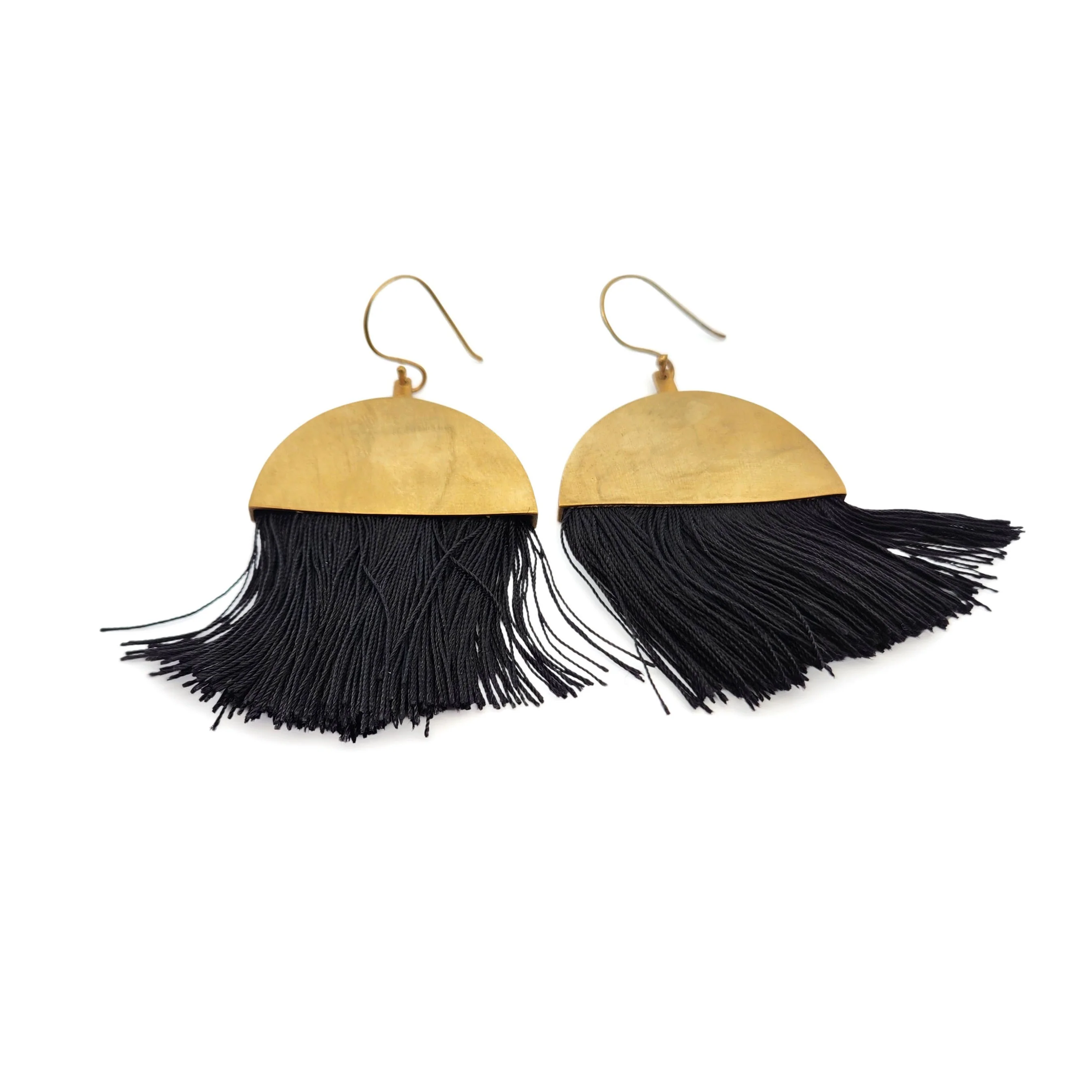 Brass Black Tassel Earrings - Image 2