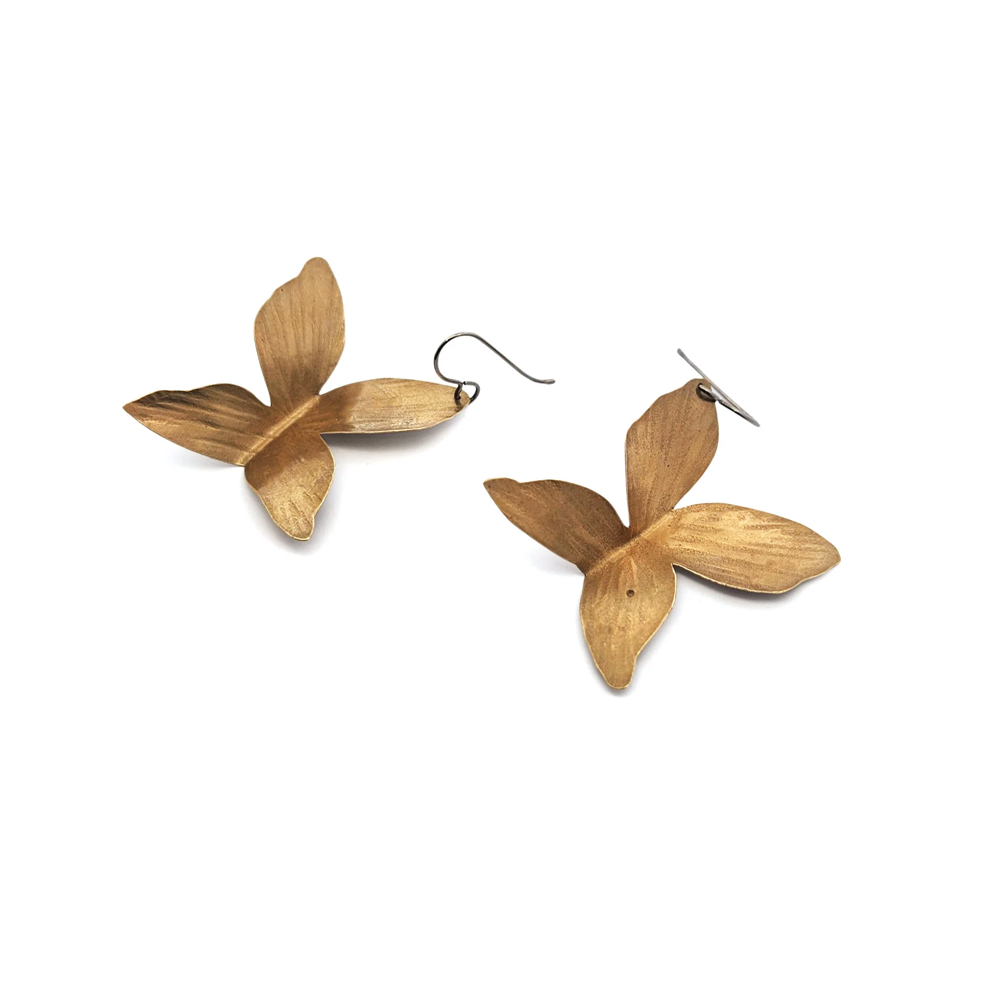 Brass Butterfly Drop Earrings - Image 2