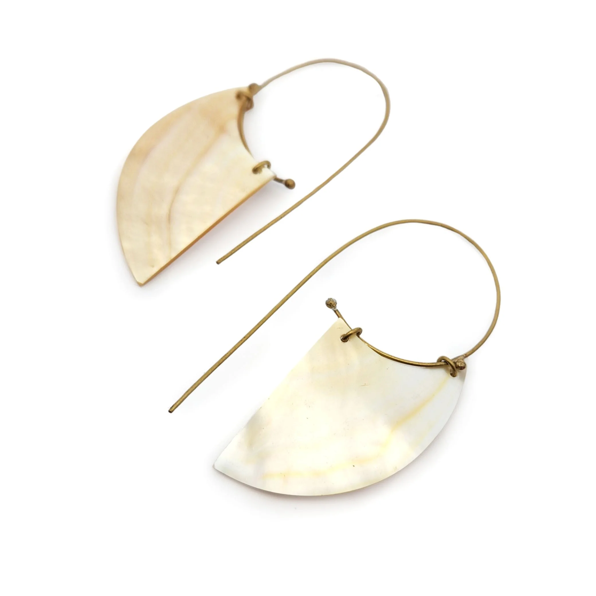 Brass Crescent Mother of Pearl Earrings - Image 2