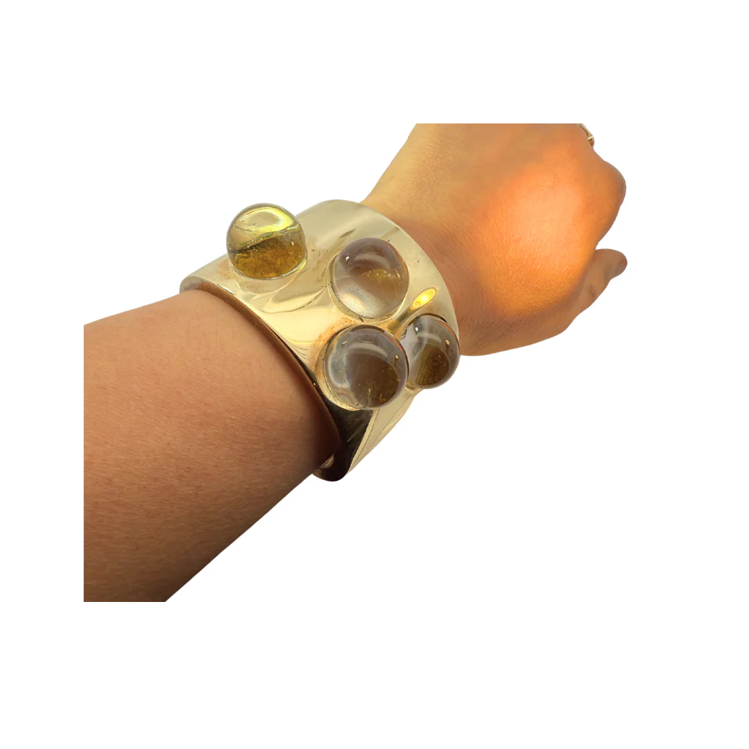Brass Cuff Bracelet with Clear Glass - Image 2