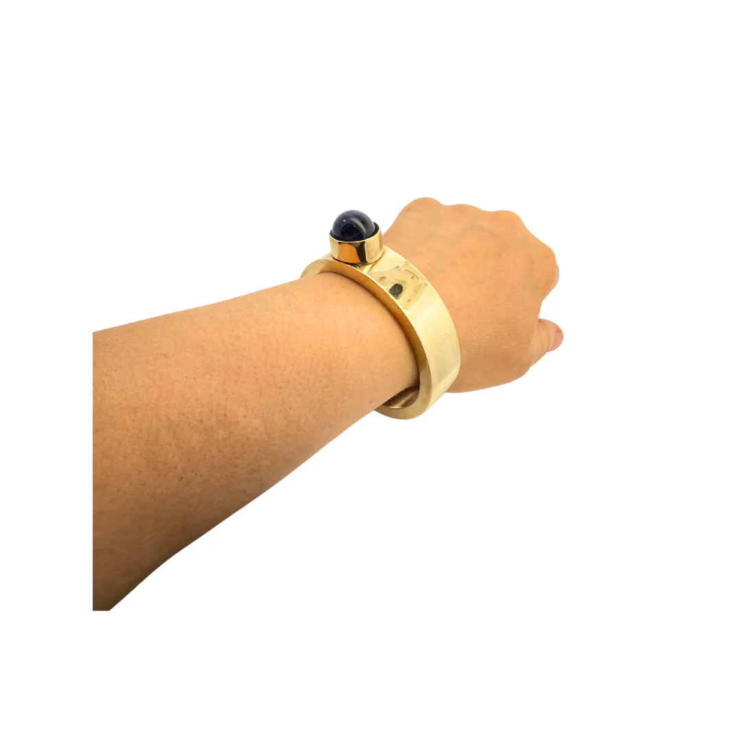 Brass Cuff with Blue Glass - Image 2