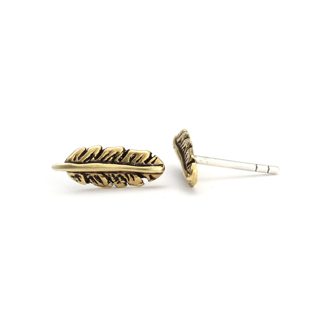 Bronze Feather Stud Earrings - Image 2