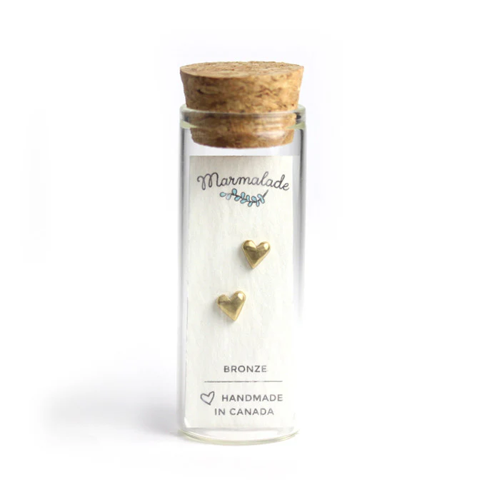 Bronze Heart Stud Earrings - Image 3
