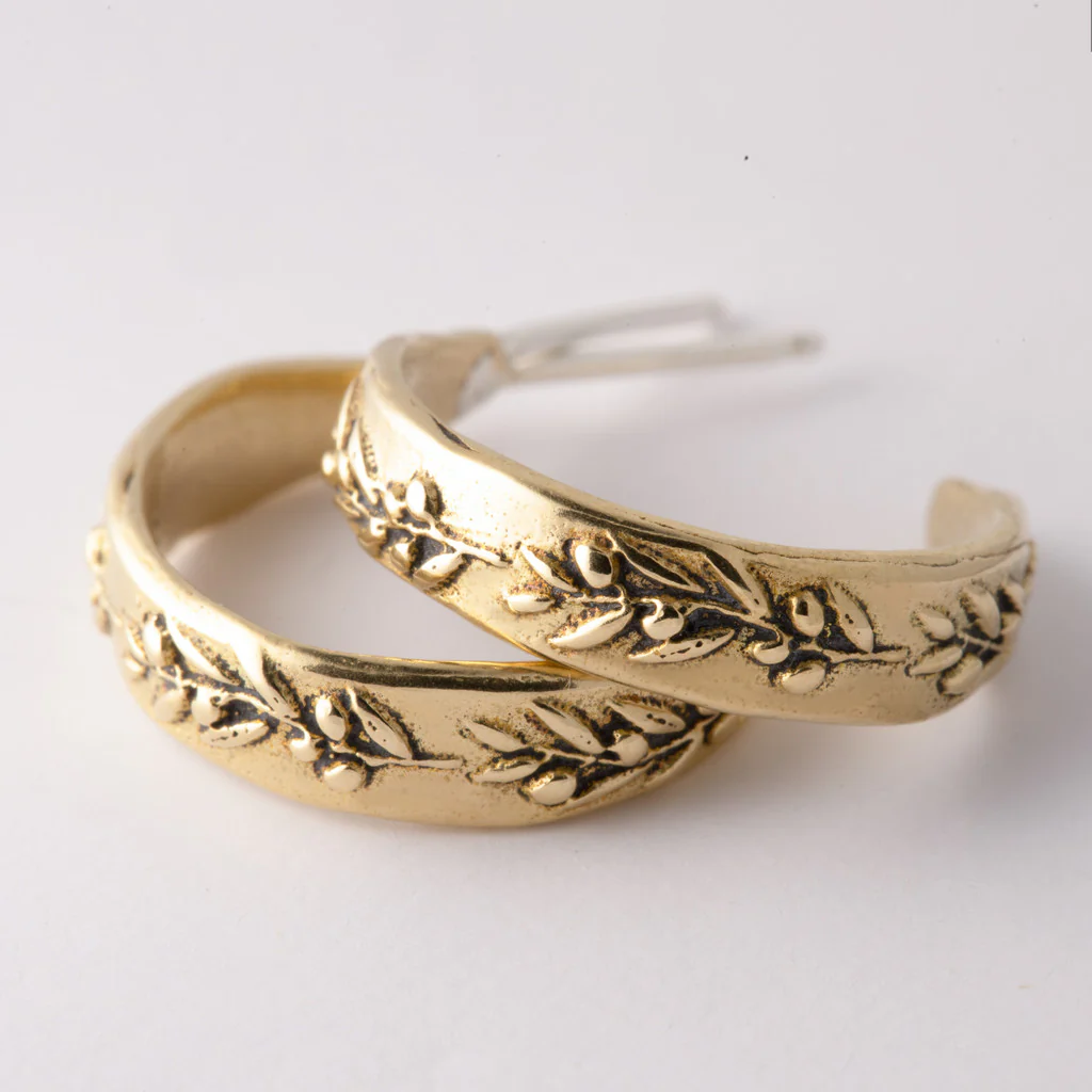 Bronze Olive Branch Hoop Earrings - Image 2