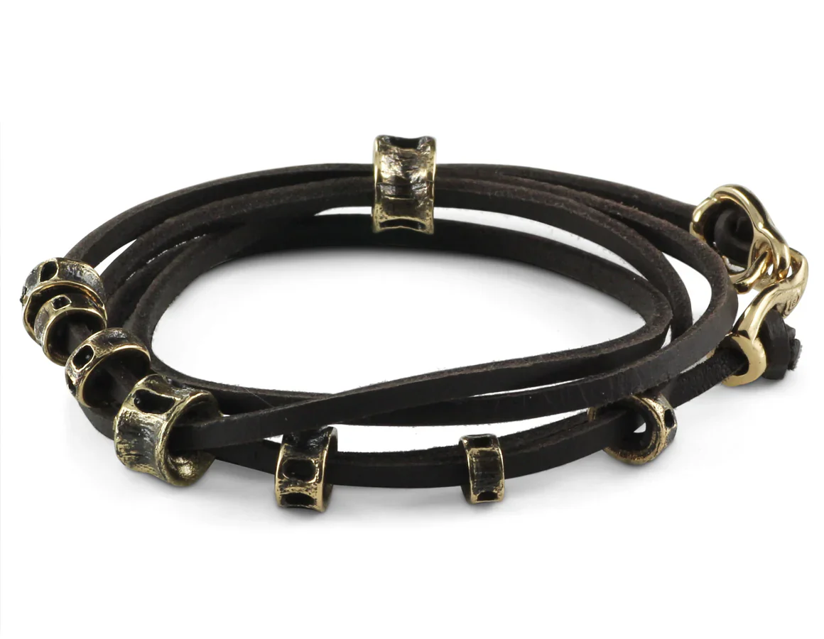 Bronze Shark Vertebrae Leather Bracelet - Image 2