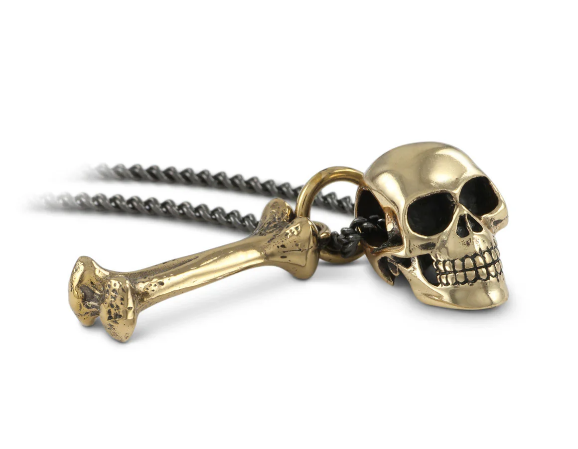 Small Bronze Skull and Bone Pendant - Image 2