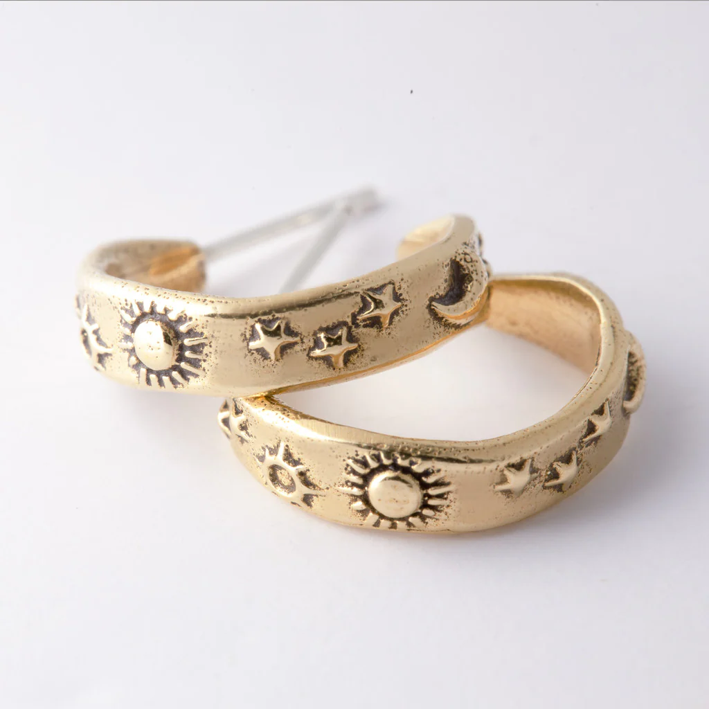 Bronze Sun Moon & Stars Hoop Earrings - Image 2