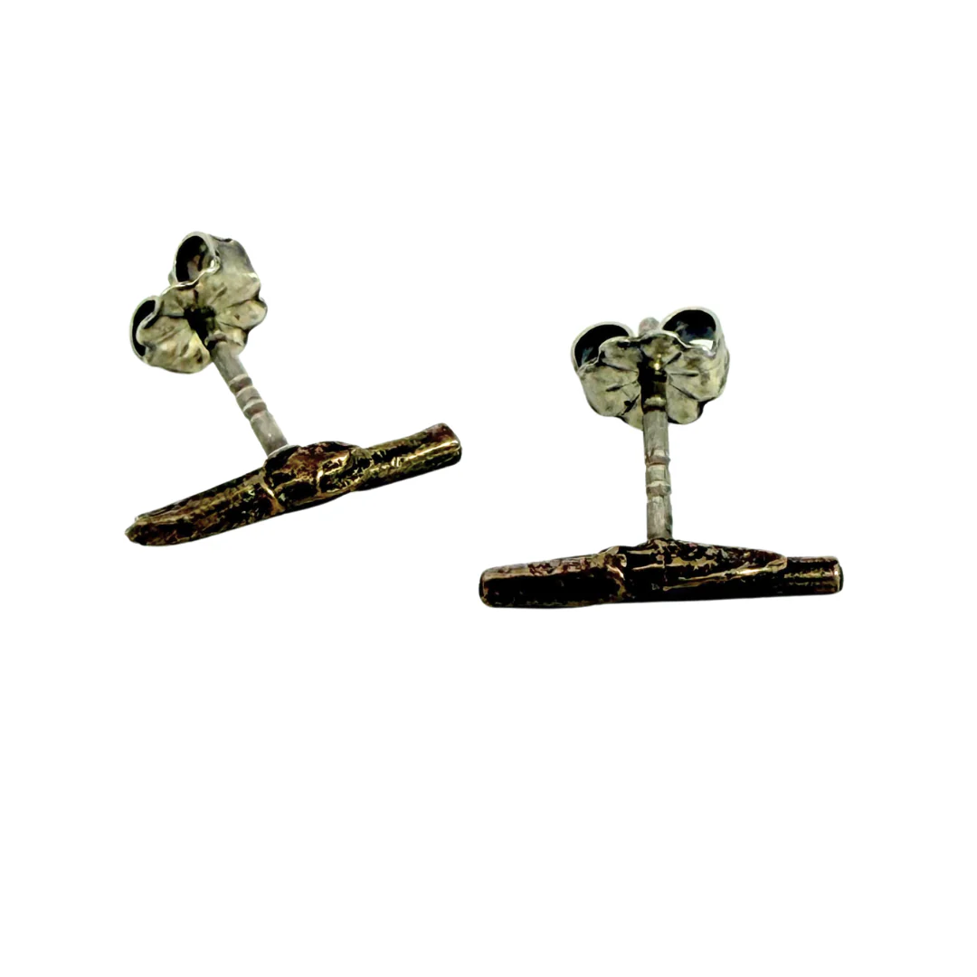 Bronze Twig Stud Earrings - Image 2