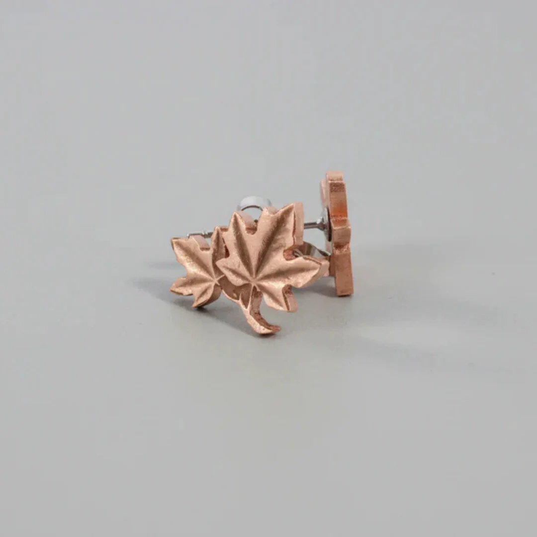 Hand Cut Canadian Penny Maple Leaf Studs - Image 2