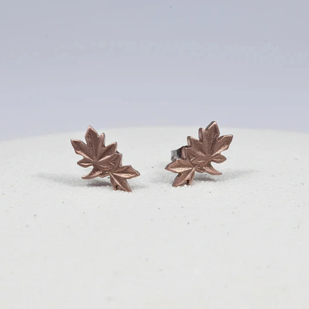 Hand Cut Canadian Penny Maple Leaf Studs - Image 3