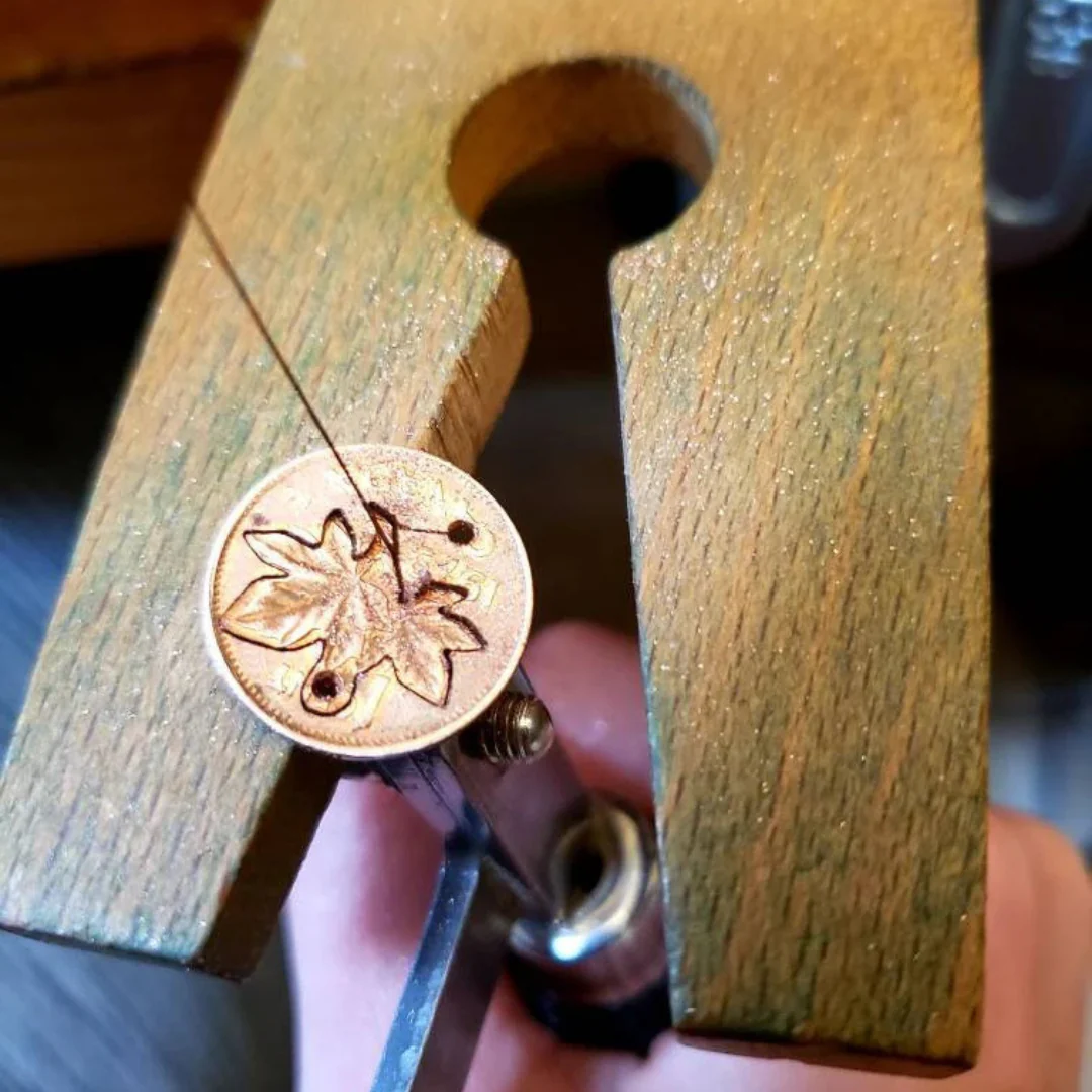 Hand Cut Canadian Penny Maple Leaf Studs - Image 4