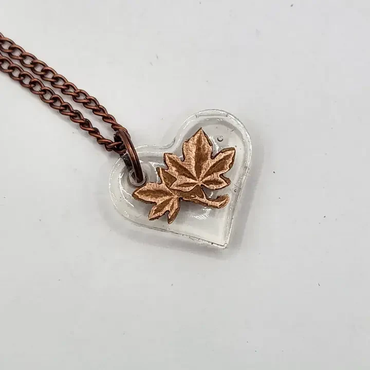 Canadian Penny In Resin Heart Necklace - Image 2