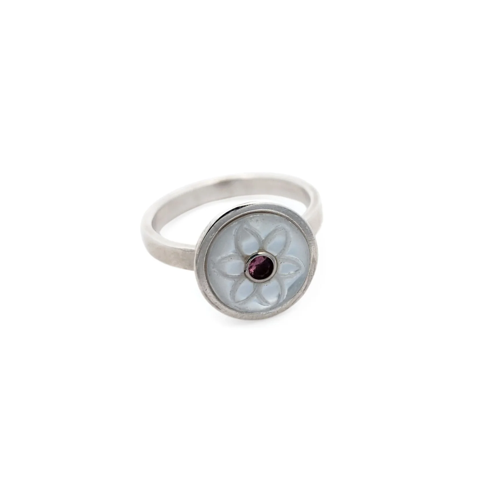 Carved Mother of Pearl & Pink Tourmaline Ring - Image 3