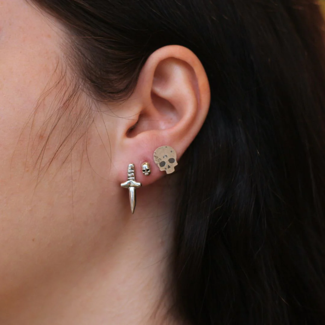 Carved Skull Earring Studs - Image 2