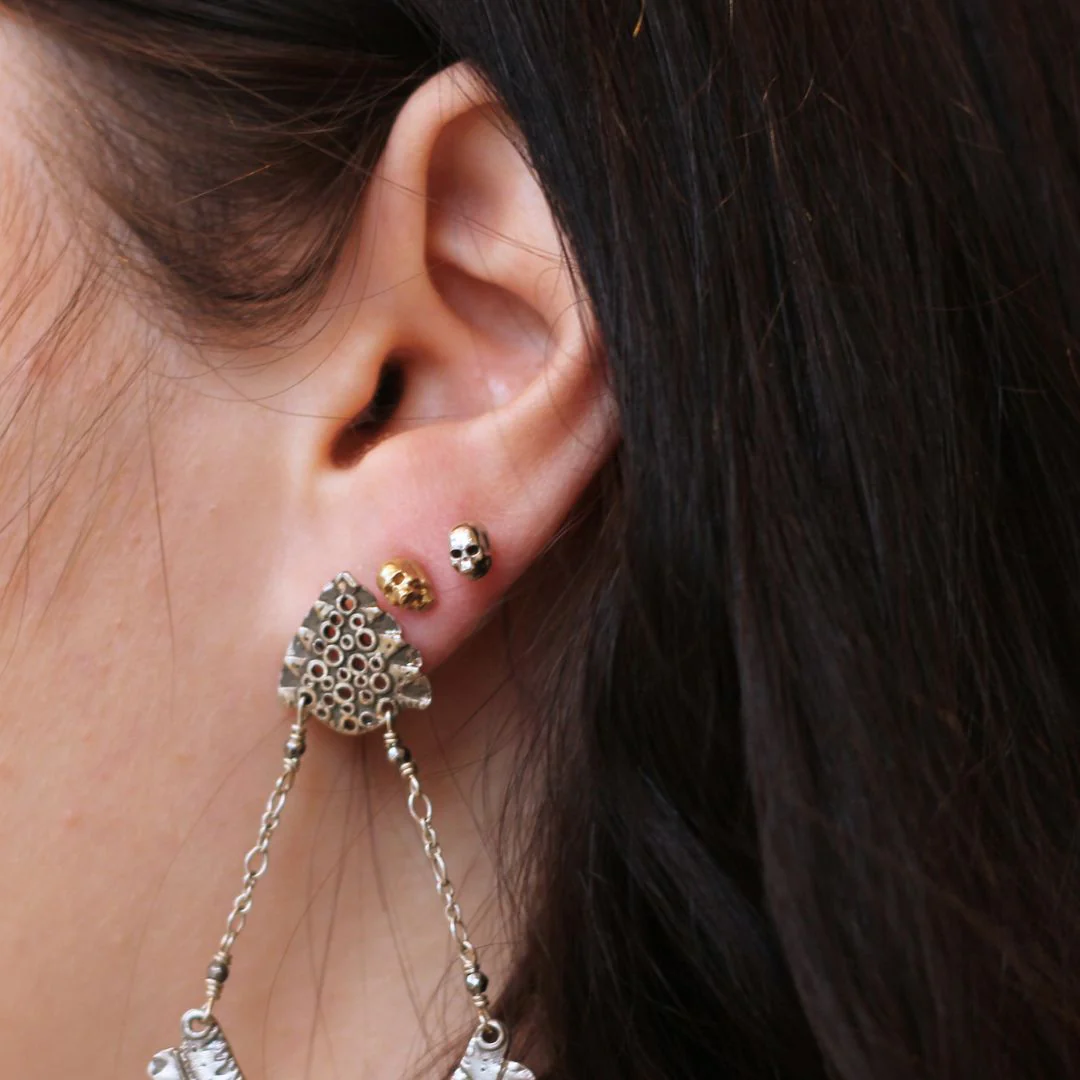 Carved Skull Earring Studs - Image 3
