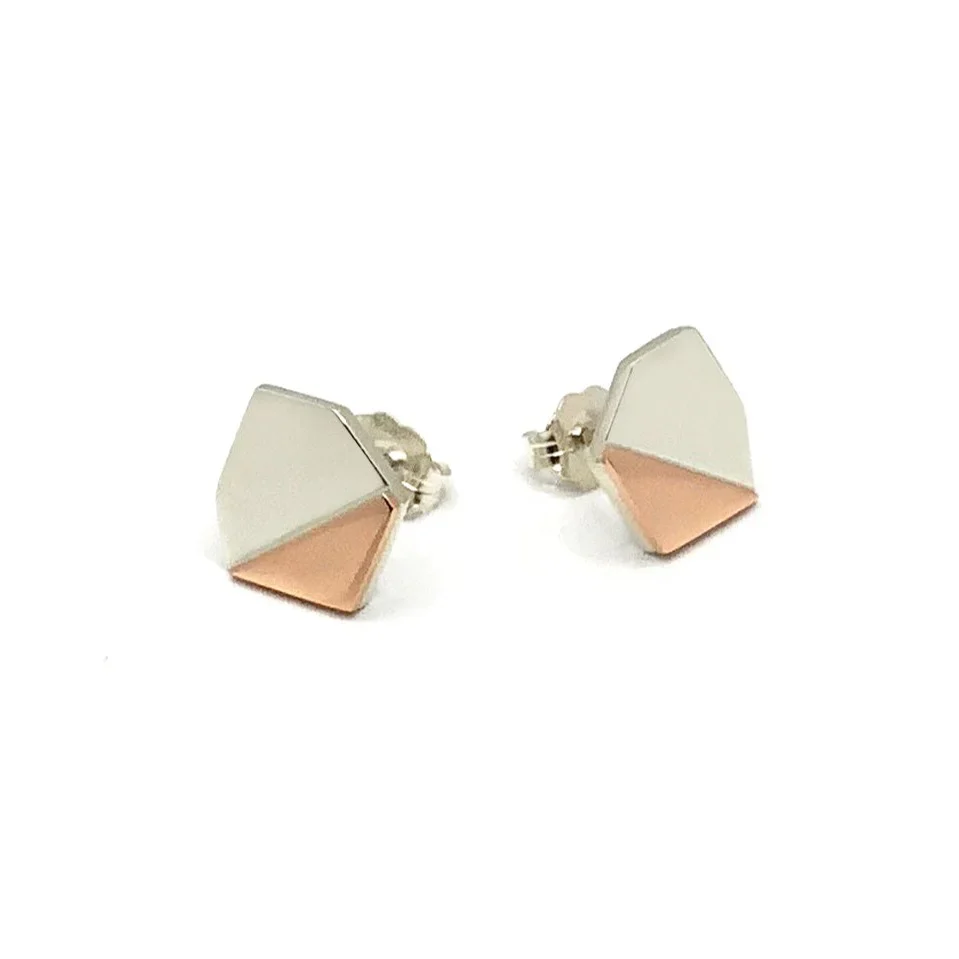 Silver and Copper Geometric Studs - Image 2
