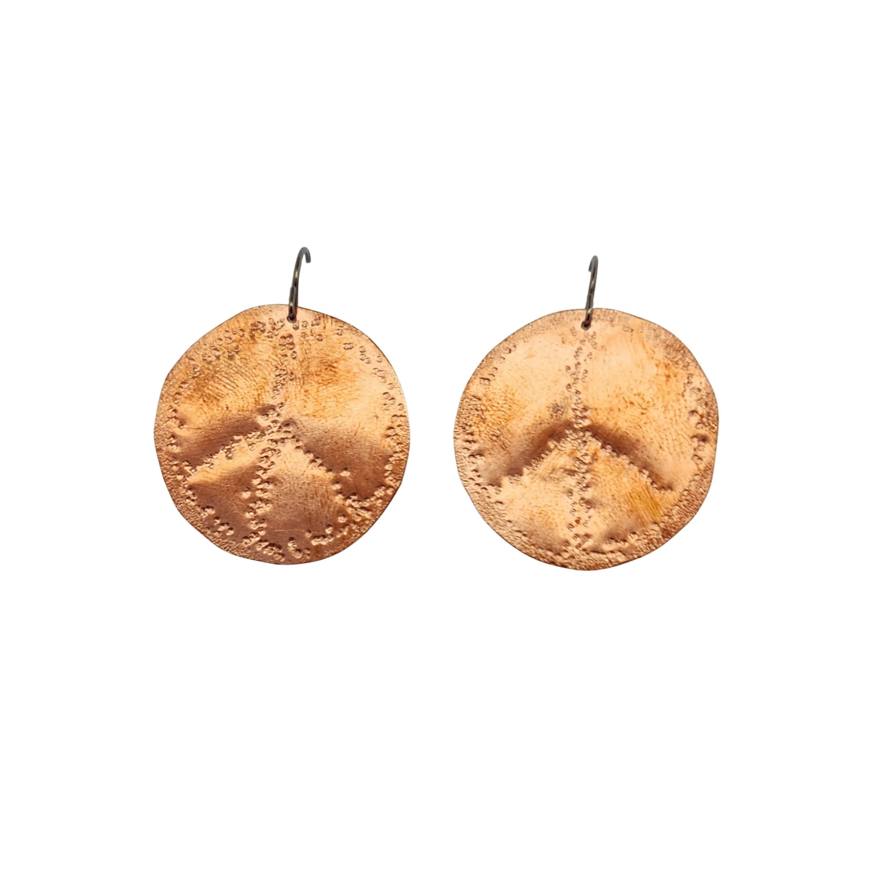 Copper Hammered Peace Disc Earrings - Image 3